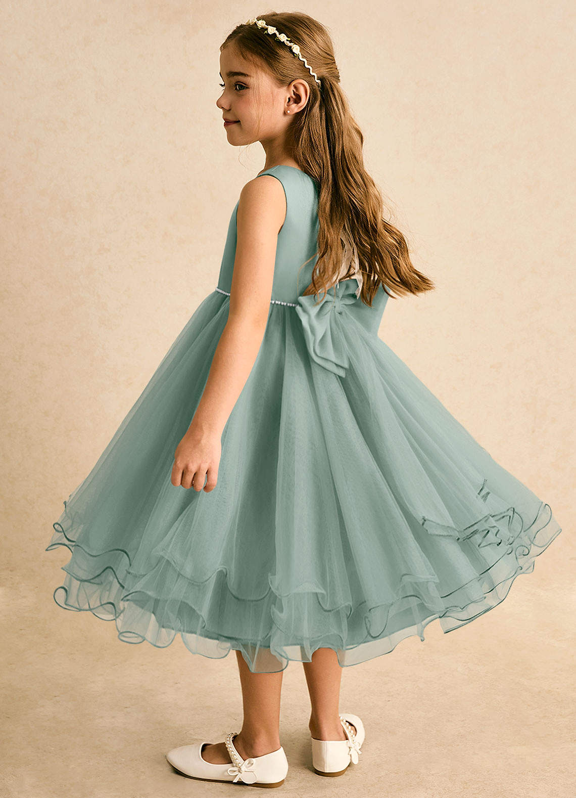 Azazie Lass Flower Girl Klänningar Klä A-Line i Tyll Rosett image2