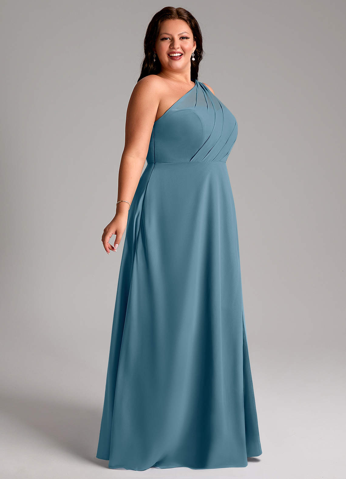 Azazie Phaedra At-home Try On Dresses Bermuda A-Line One Shoulder Chiffon Dress image10