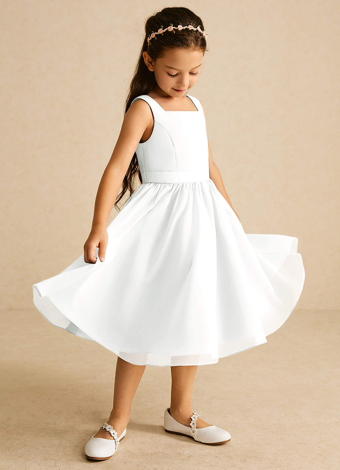 Azazie Ari Flower Girl Dresses Ivory A-Line Sleeveless Chiffon Dress image1