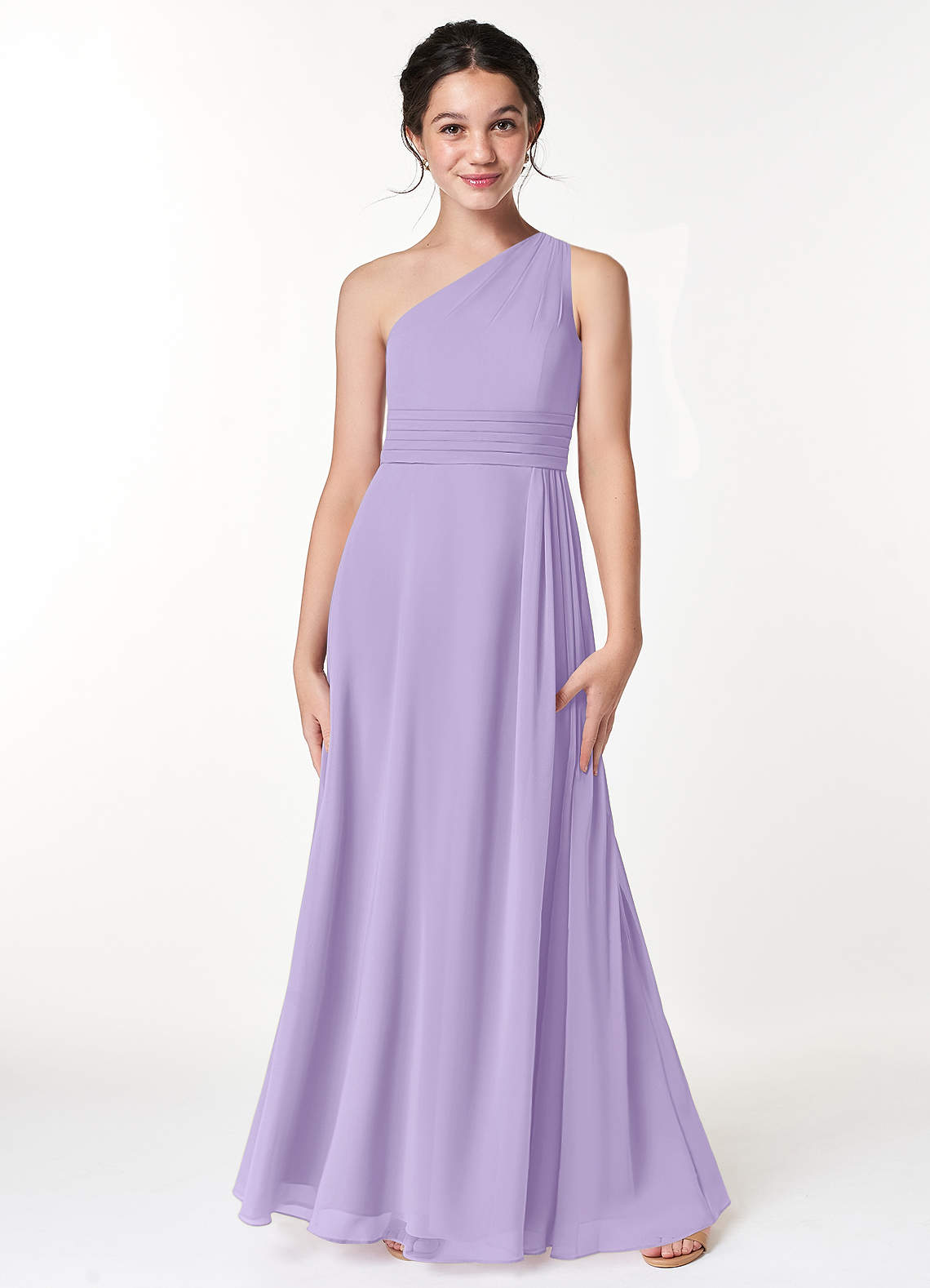 Azazie Cleo Junior Lilac A-Line Pleated Chiffon Dress image1