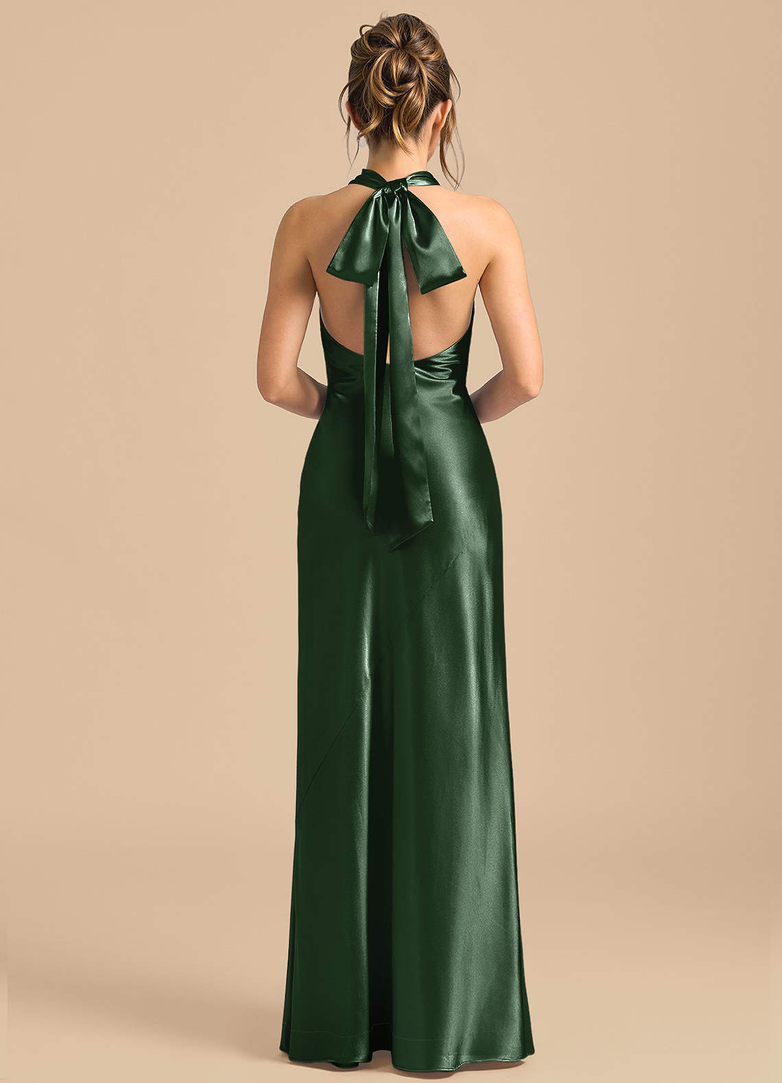 Azazie Velli Brudtärnklänningar Klä av Tubklänning i Metallisk satin Hög hals Eukalyptus image4