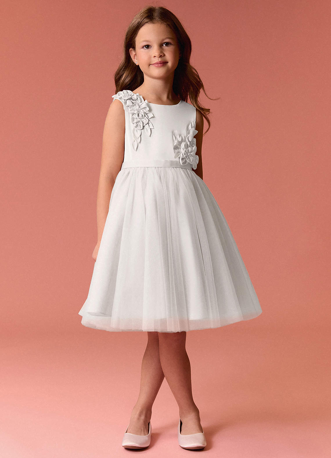 Barbie ♥ Azazie Flower Girl Dresses Scoop Rosette Bow Stretch Satin Tulle A-line Dress image2