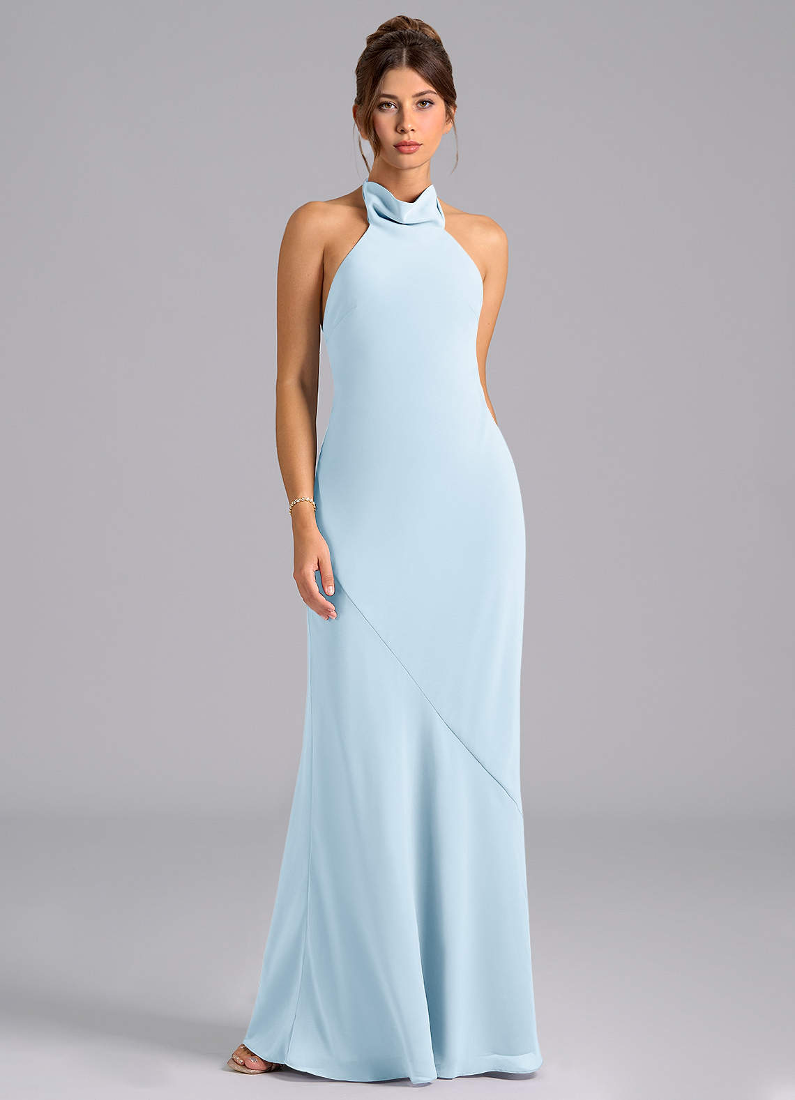 Azazie Velli Bridesmaid Dresses Sky Blue Mermaid High Neck Chiffon Dress image5