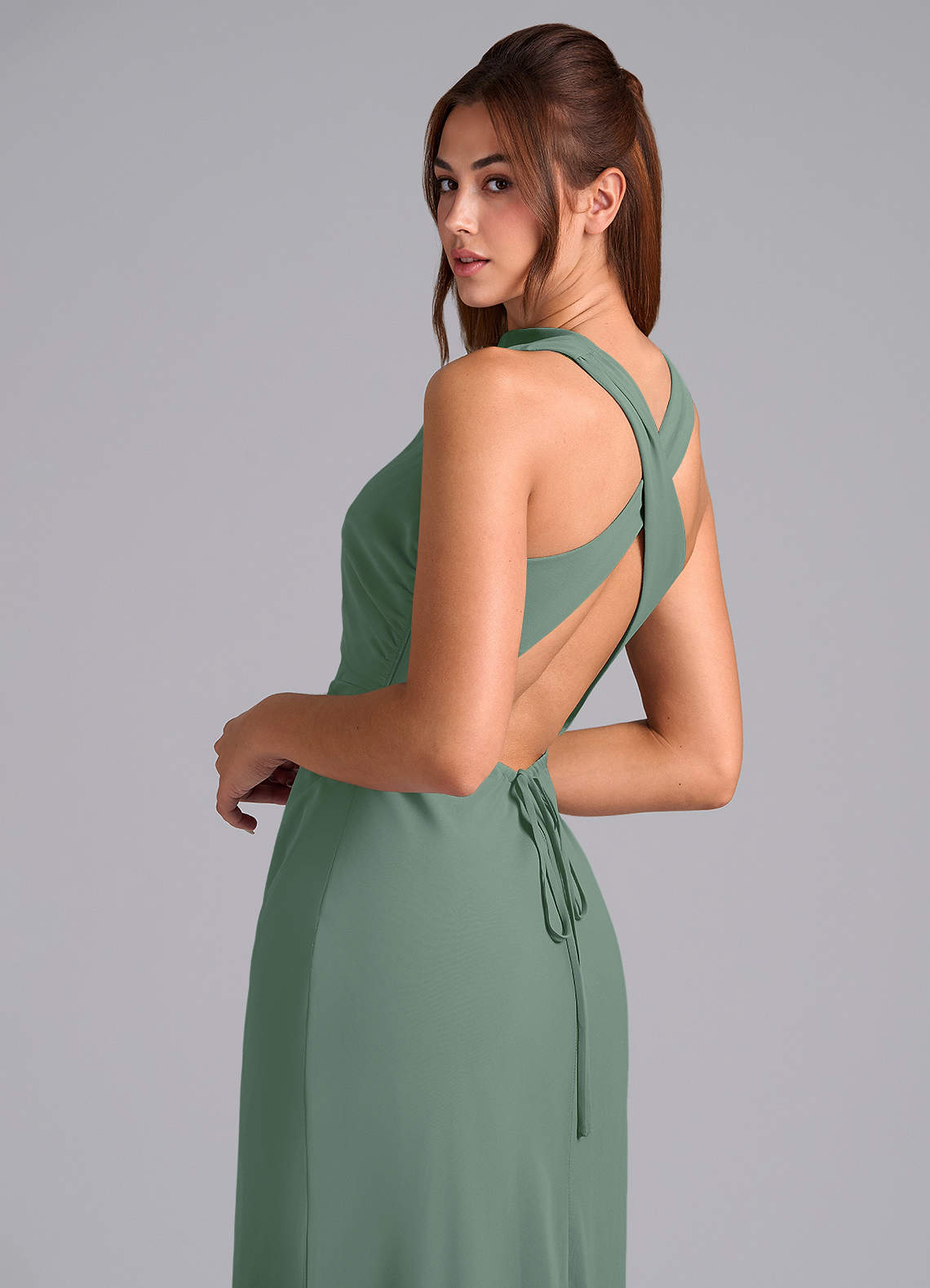 Azazie Evadne Jurken voor bruidsmeisjes Jurk van Chiffon met Kolom Geplooid Eucalyptus image7