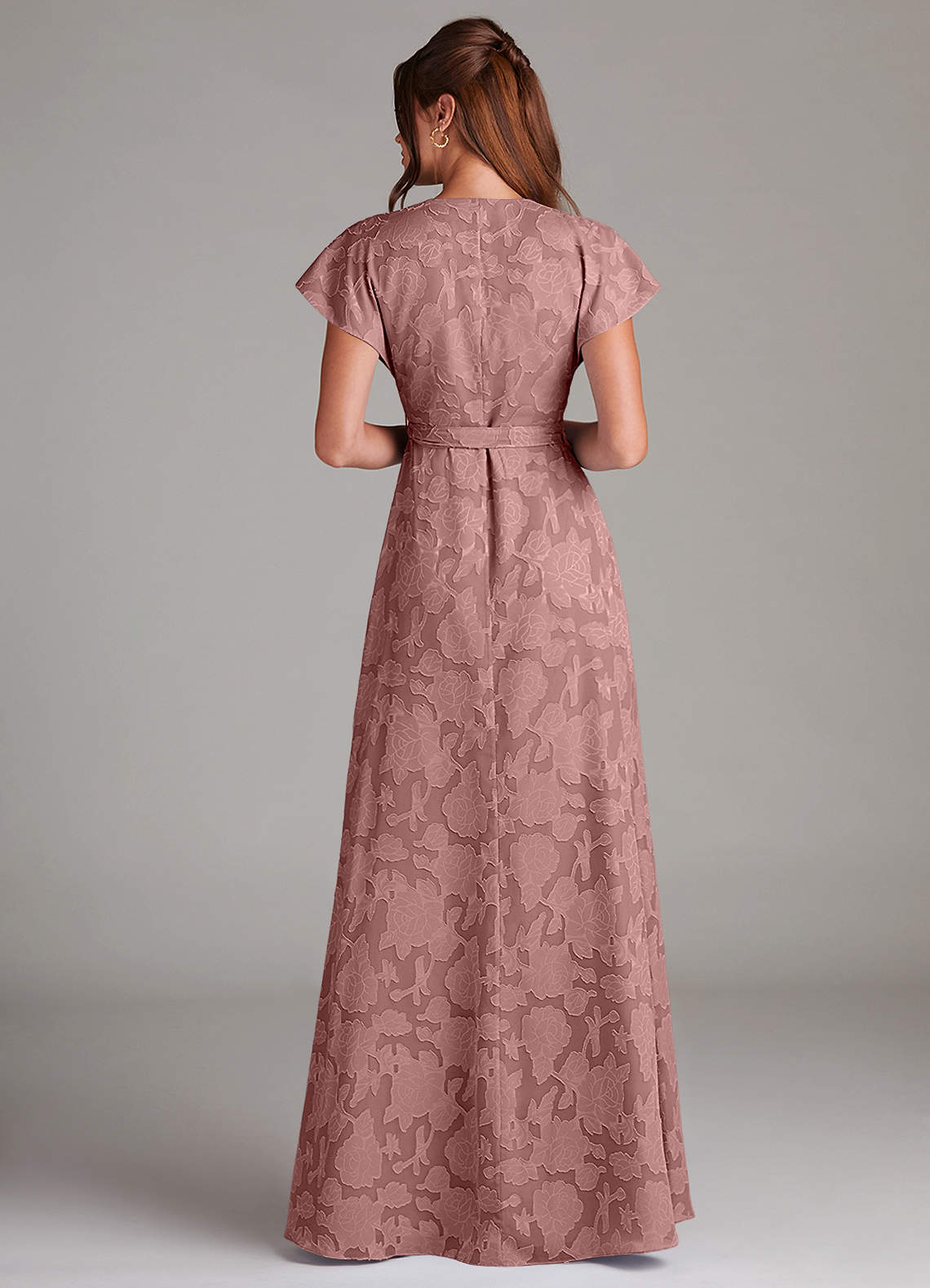 dusty rose floral bridesmaid dresses Zapakasa Women Dusty Rose Chiffon A-Line Long Bridesmaid Dress V-Neck Long  Sleeves Wedding Guest Dress