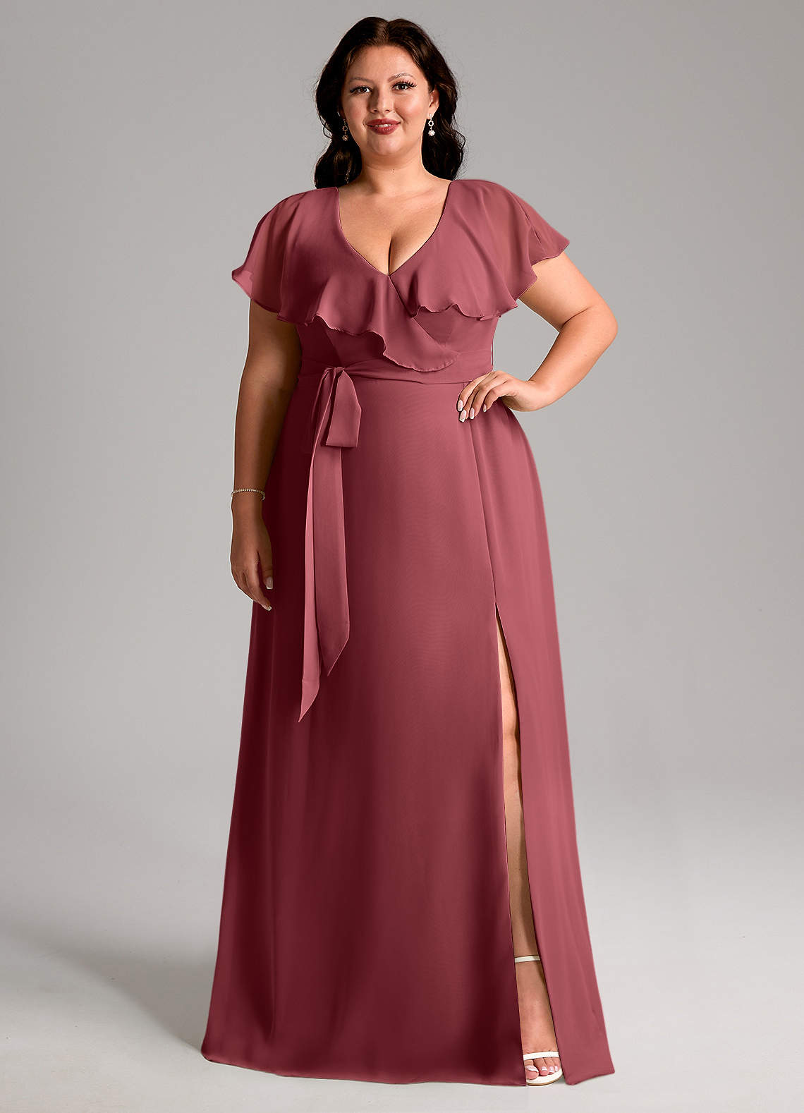 Azazie Lainey Bridesmaid Dresses Merlot A-Line with Pockets Chiffon Dress image1