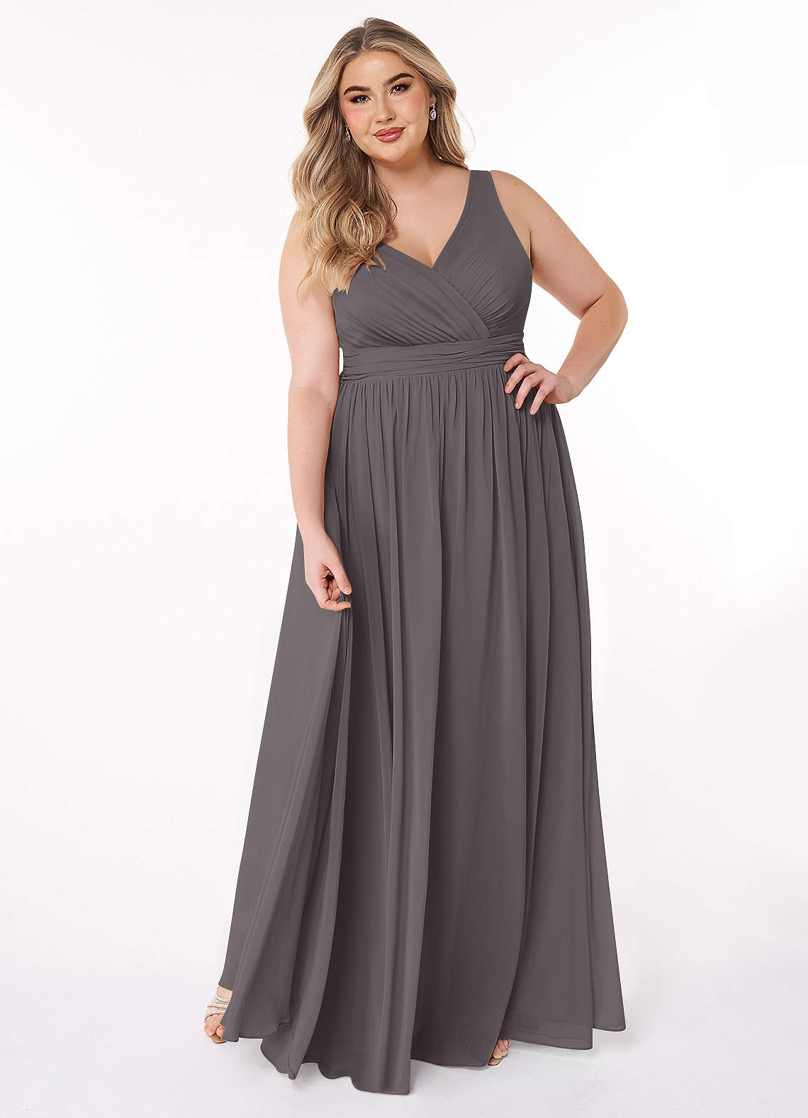 Azazie Kora Ready to Ship Steel Grey Chiffon Bridesmaid Dresses