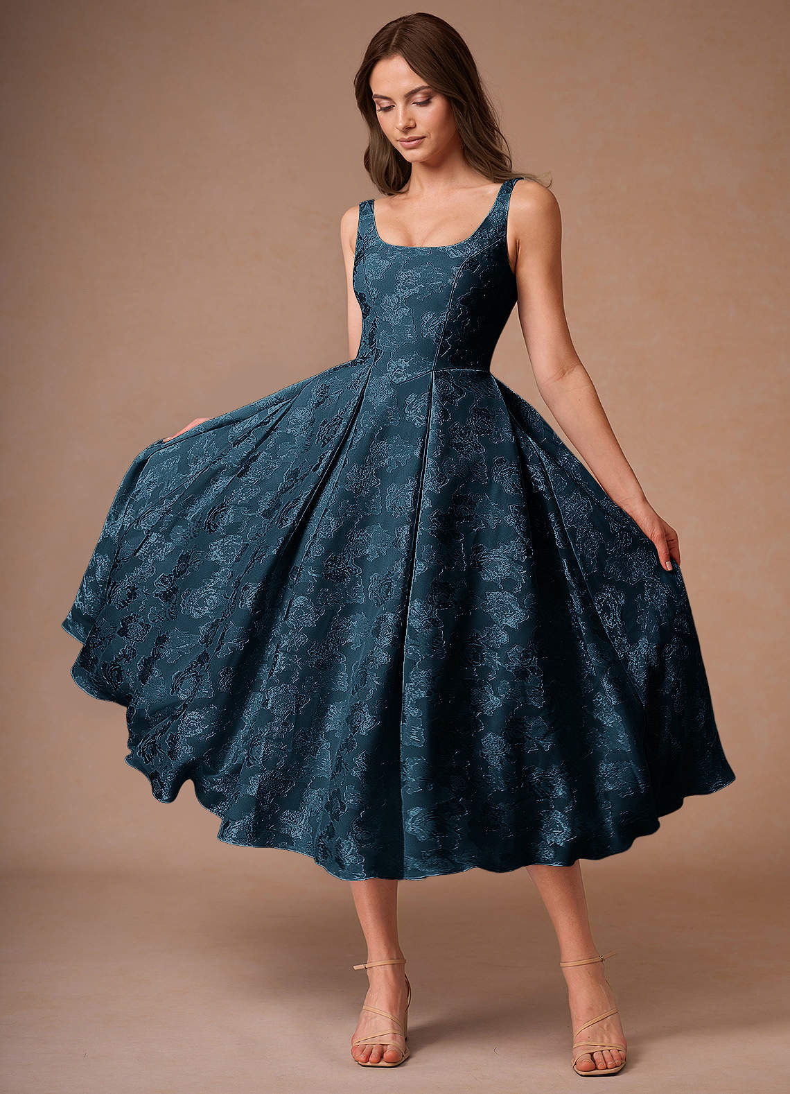 Azazie Plus Size Midi Dresses A-Line Wedding Guest Formal Dresses Square Navy
