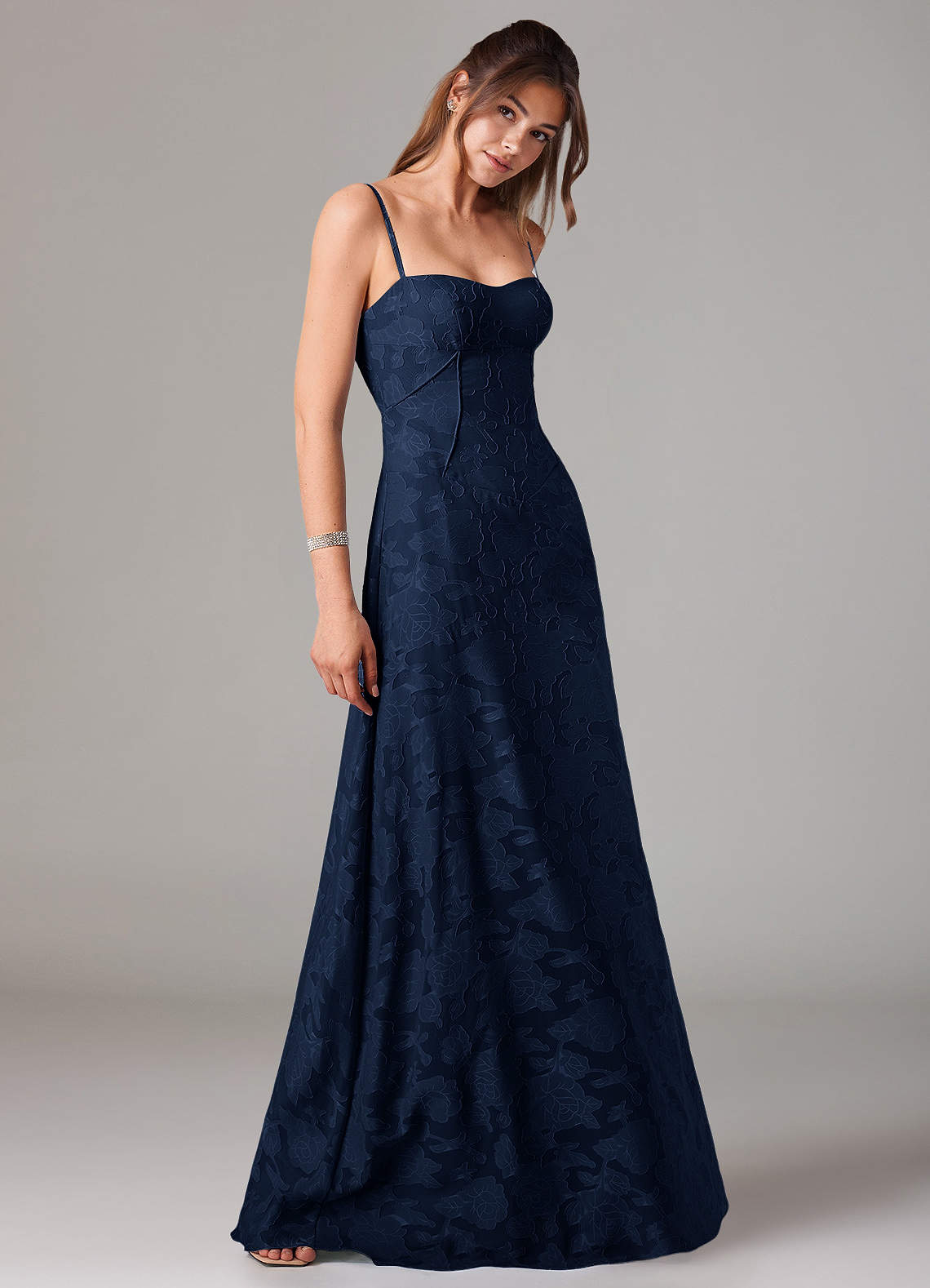Azazie Valentine Bridesmaid Dresses Dark Navy A-Line Sweetheart Neckline Floral Burnout Dress image3