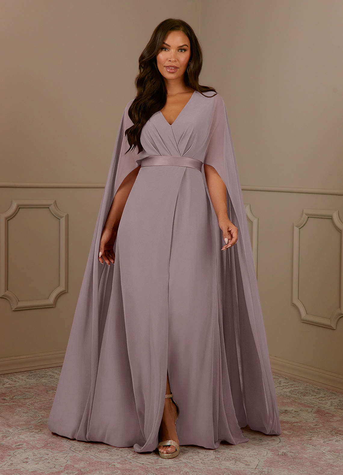 Azazie Isa Mother of the Bride Dresses Dusk A-Line V-Neck Pleated Chiffon Dress image1