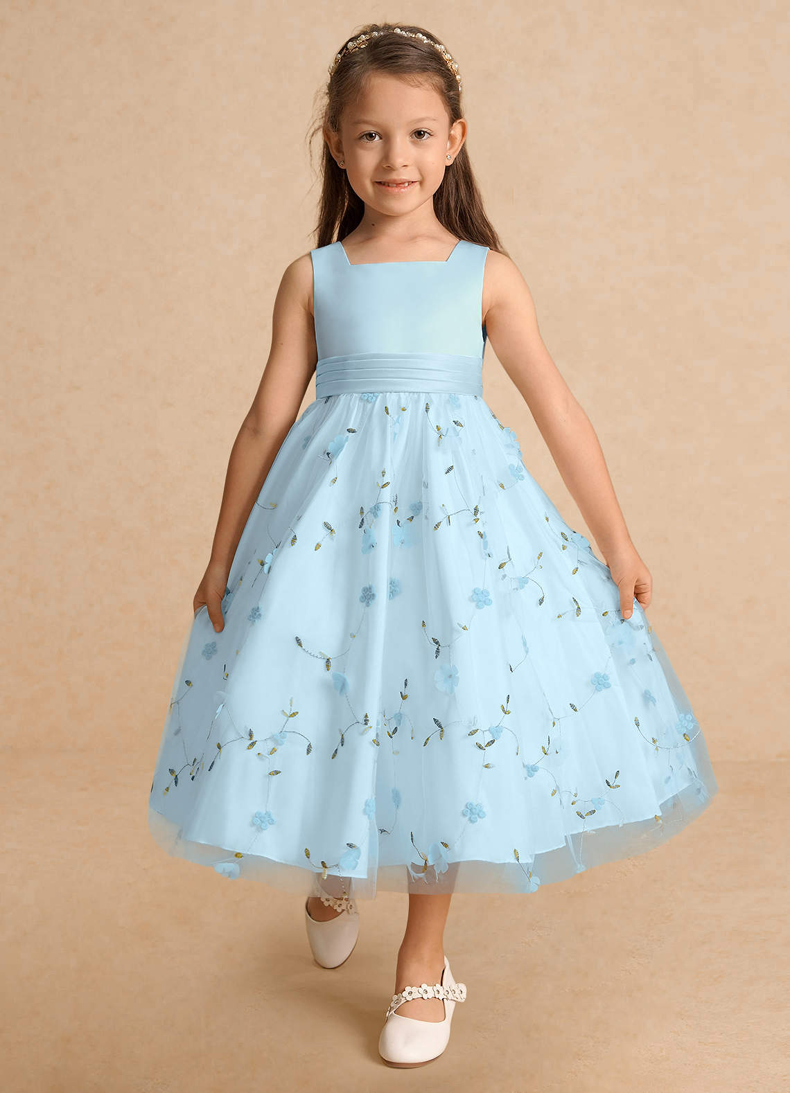 Azazie Pollie Flower Girl Dresses Sky Blue A-Line Bow Tulle Dress image7