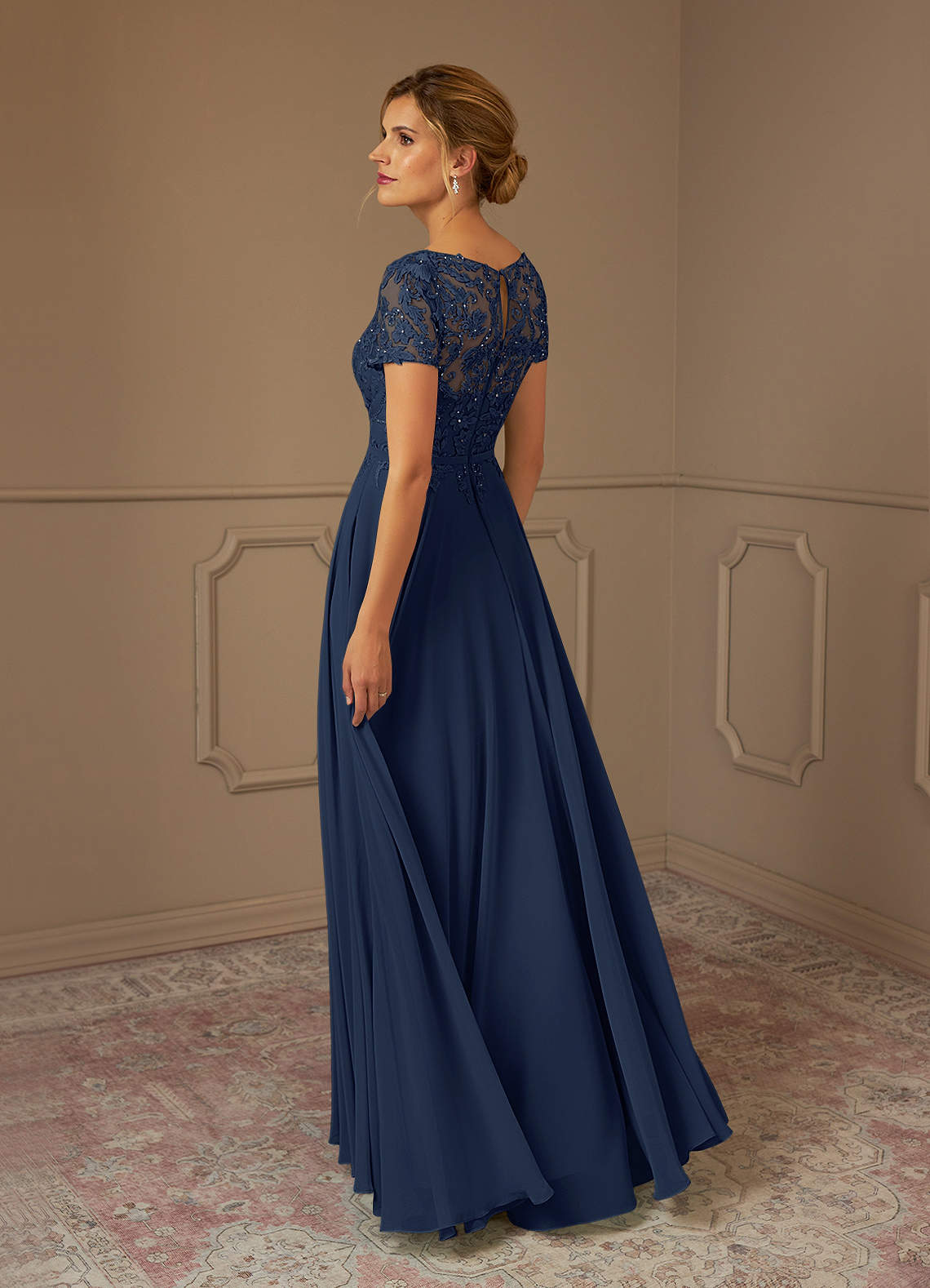 Azazie Plus Size A Line Princess Boat neck Floor Length Chiffon Mother of Groom Bride Dresses Dark Navy