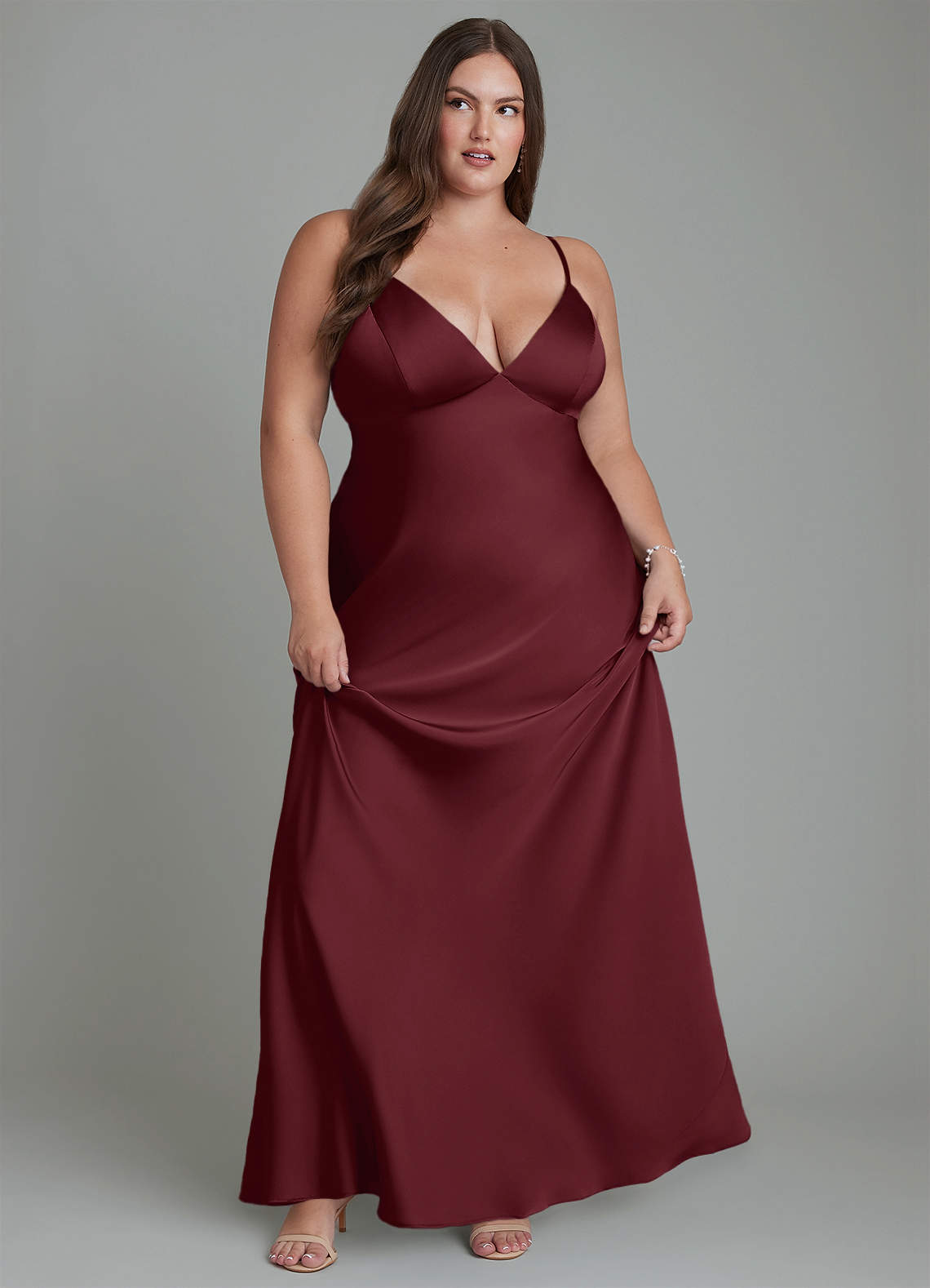 Azazie Stefania Bridesmaid Dresses Cabernet A-Line Stretch Satin Dress image10