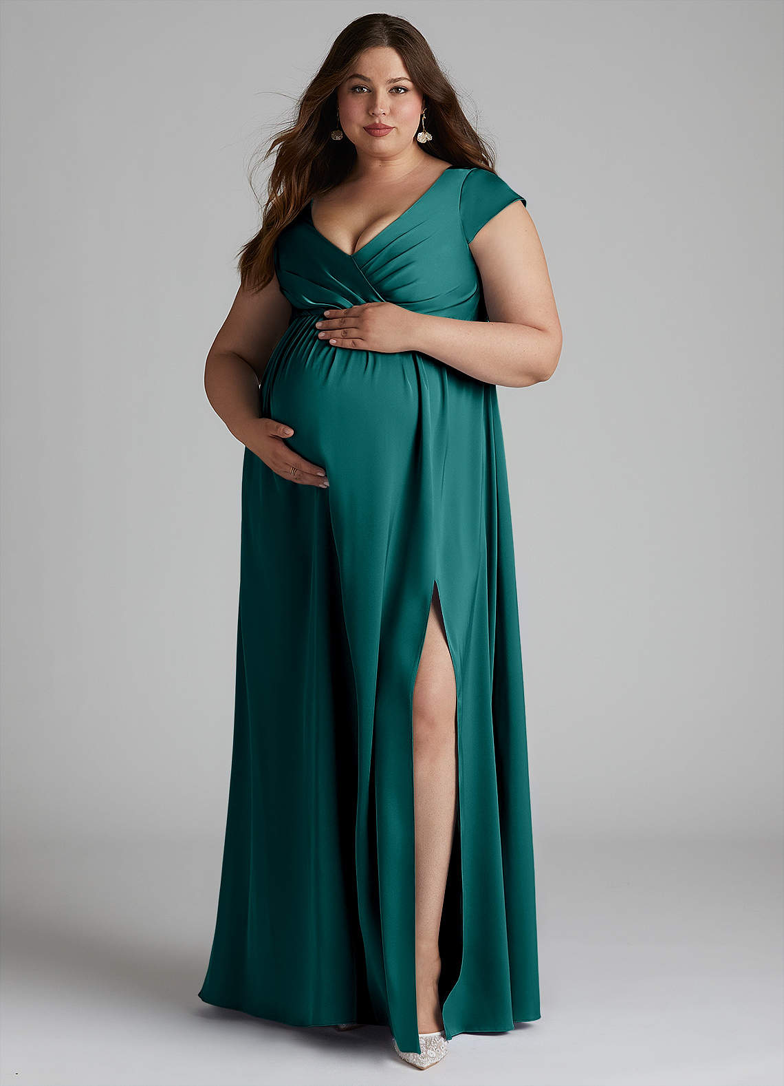 Azazie Allessia Probar vestidos en casa Vestido de Corte en A Plisado Hasta el suelo Satén Elástico image10