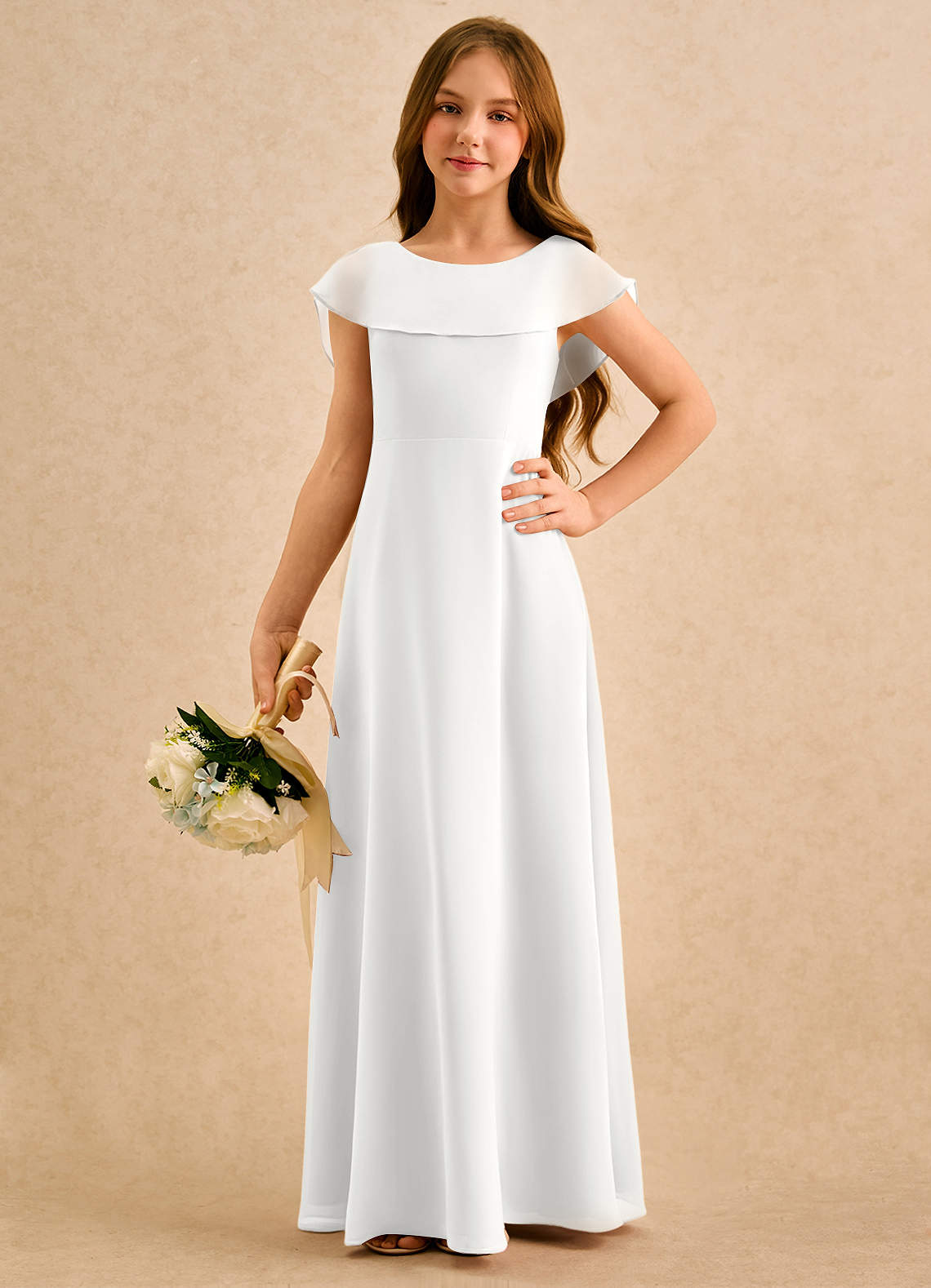 Azazie Kittie Girls Formal Flower Girl Klänningar Klä A-Line i Chiffong image4
