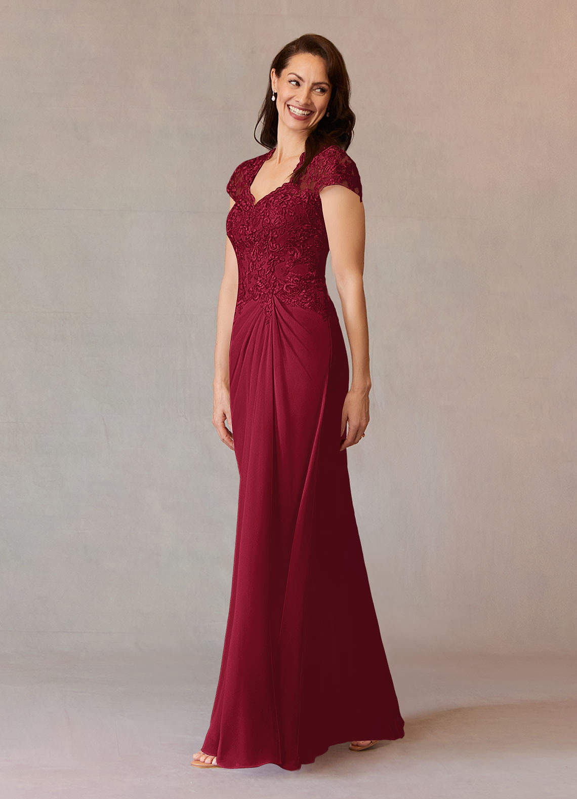 Azazie Junie Mother of the Bride Dresses Burgundy A-Line Lace Chiffon Dress image2