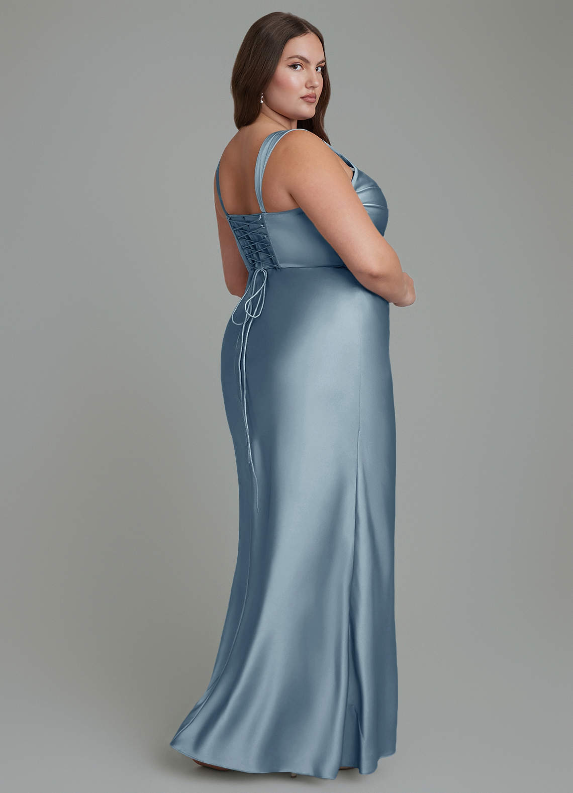 Azazie Agustina Bridesmaid Dresses Dusty Blue Mermaid Corset Stretch Satin Dress image7