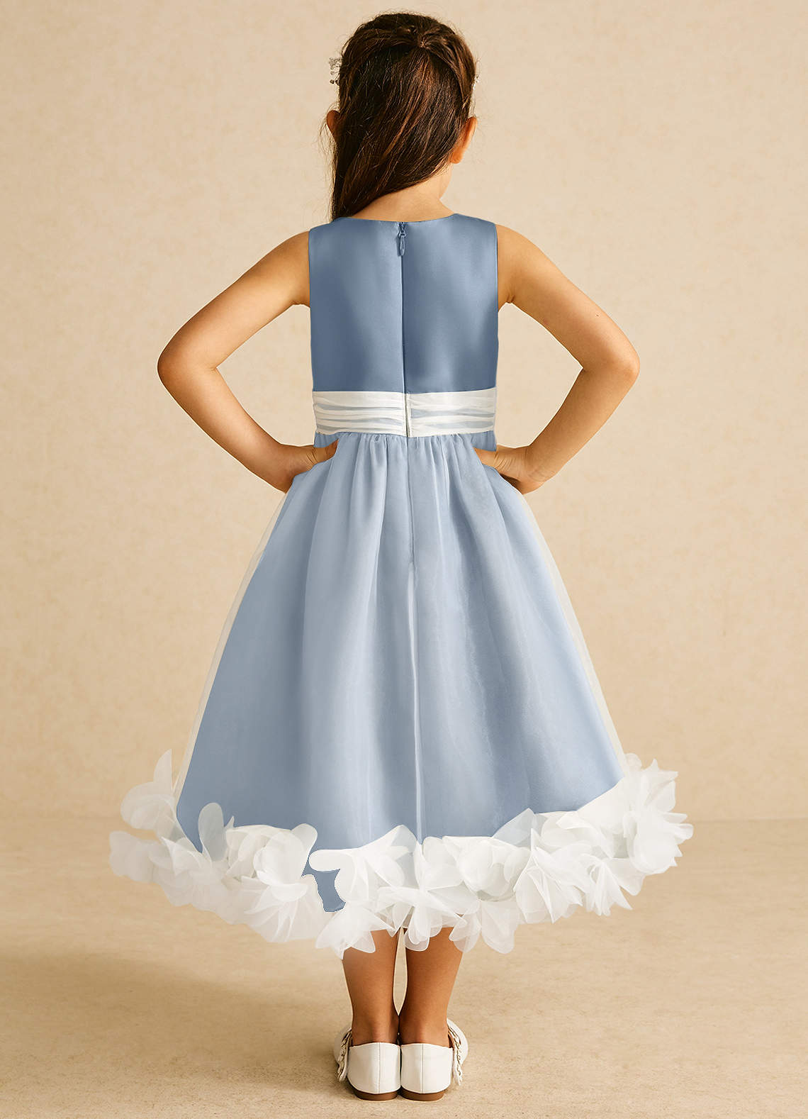 Azazie Stardust Flower Girl Dresses Dusty Blue A-Line Sleeveless Organza Dress image3