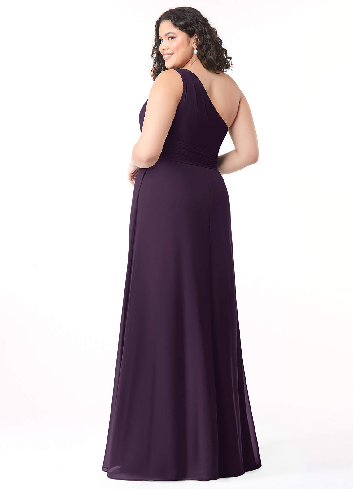 Azazie Plus Size A-Line One-Shoulder Floor-Length Chiffon Bridesmaid Dresses - Plum Azazie Plus Size A-Line One-Shoulder Floor-Length Chiffon Bridesmaid Dresses - Plum