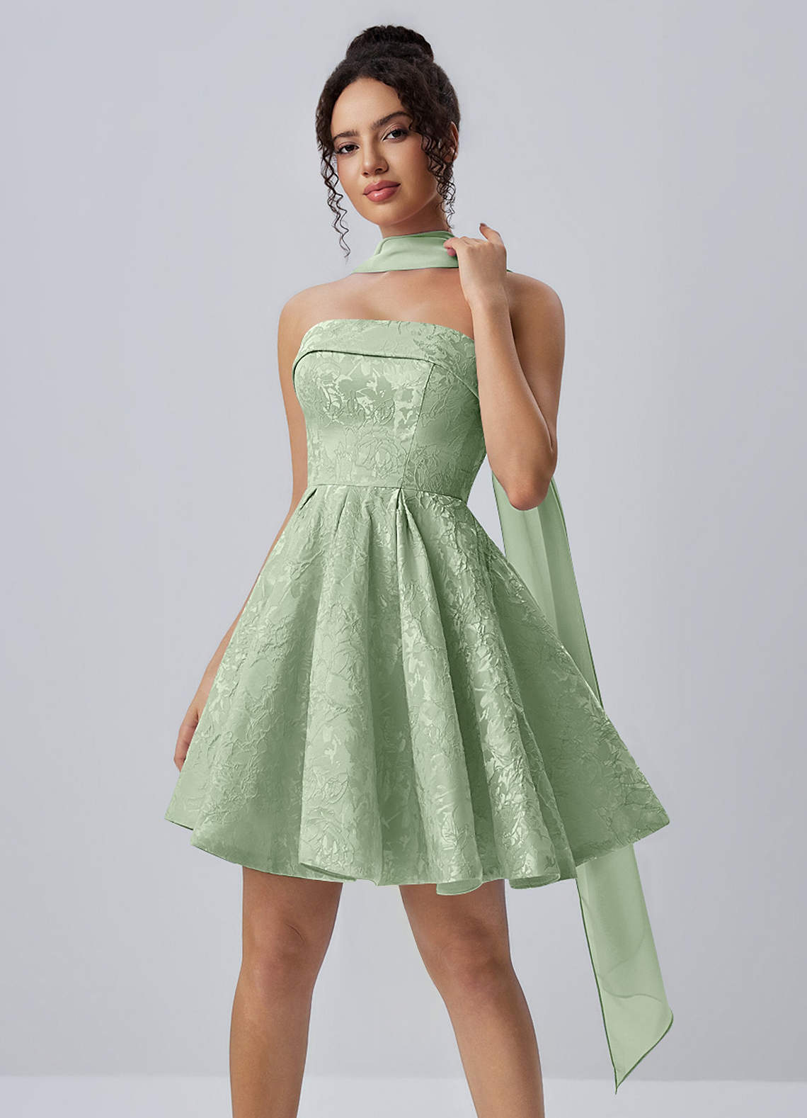 sage mini dress Tiered Ruffle Lace Trim Sleeveless May be worn with petals Vestido Mini de Satn Kaylee
