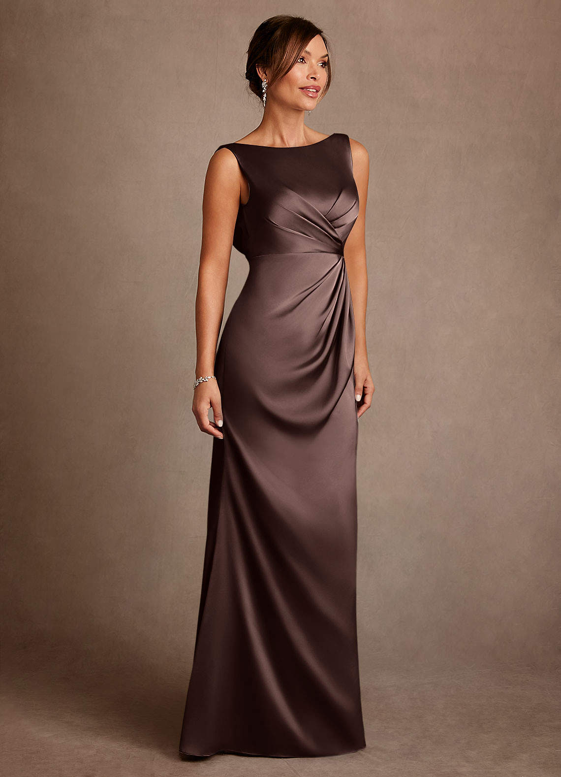 Azazie Baltimore Mother of the Bride Dresses Ganache A-Line Pleated Stretch Satin Dress image7