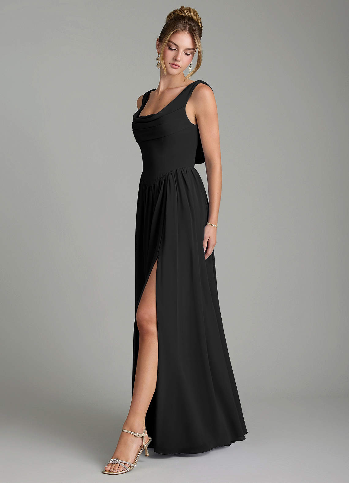 Azazie Novi Bridesmaid Dresses Black A-Line Pleated Chiffon Dress image3
