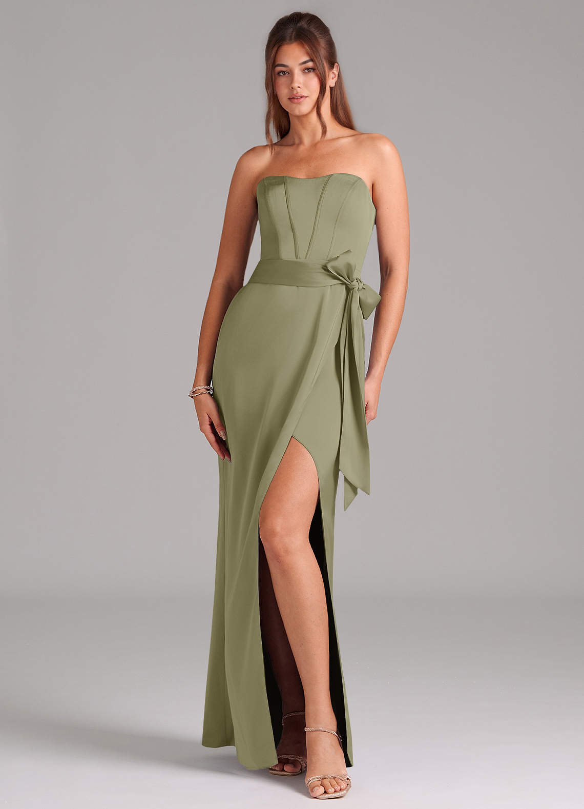 Azazie Jamie Bridesmaid Dresses Pistachio A-Line Strapless Stretch Satin Convertible Dress image1