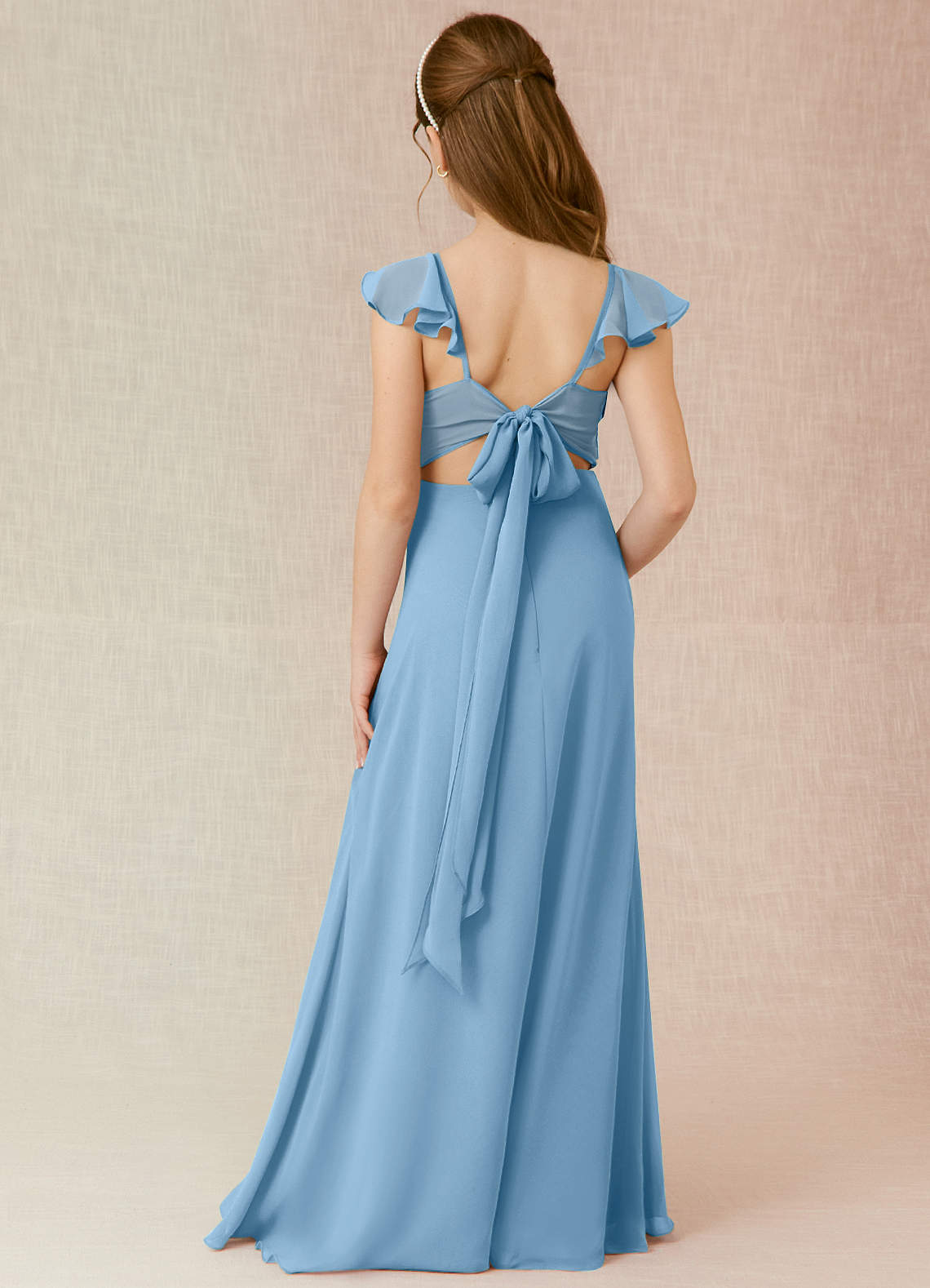 Azazie Everett Junior Vestido de Azul Acero de Gasa de Corte En A image1