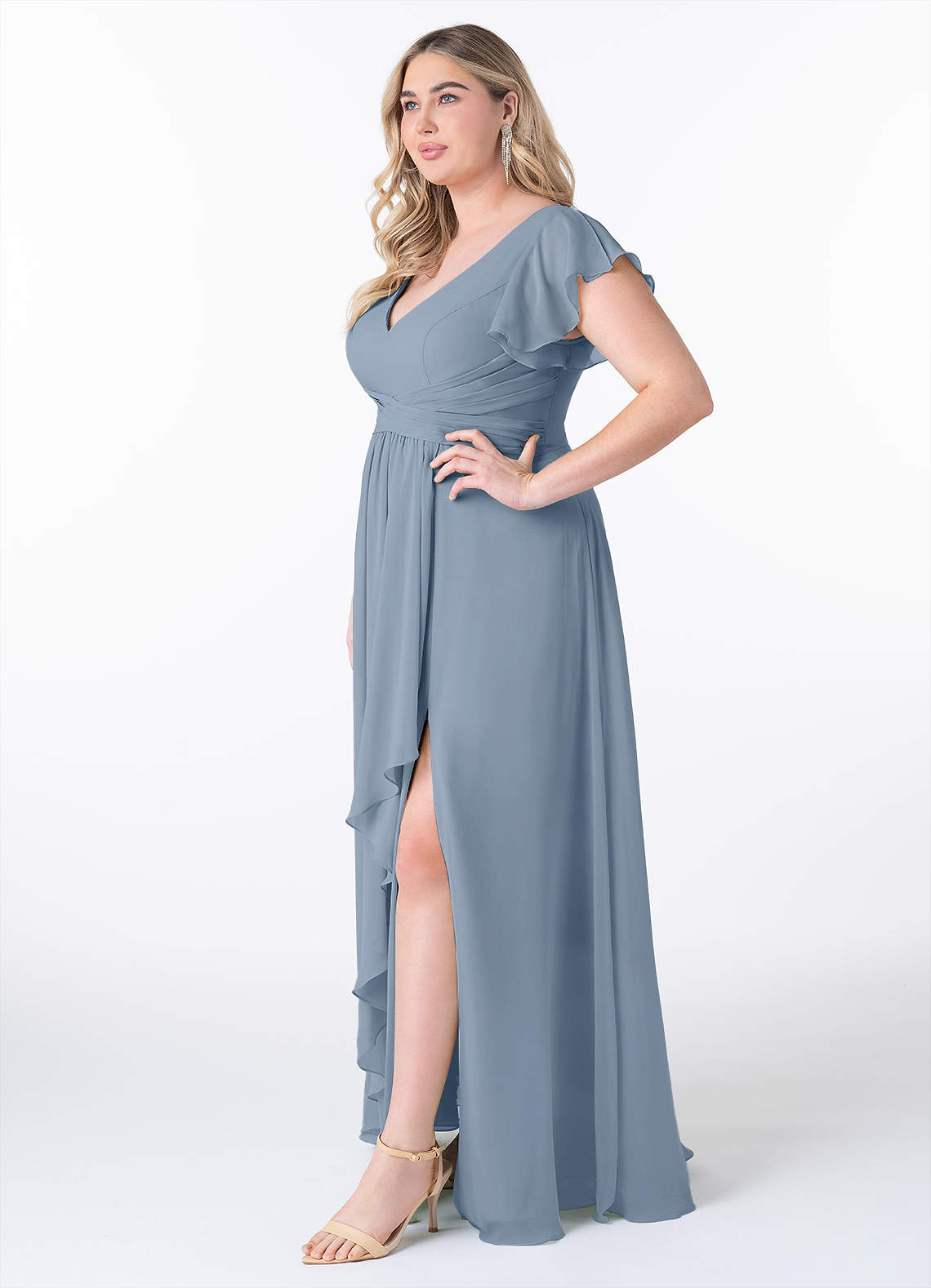 Azazie Omari Bridesmaid Dresses Dusty Blue A-Line Chiffon Dress image8