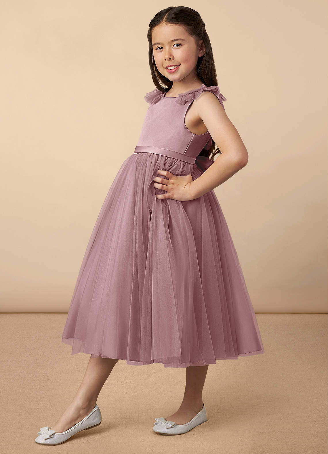 Azazie Dolly Flower Girl Dresses Dusty Rose A-Line Bow Tulle Dress image1