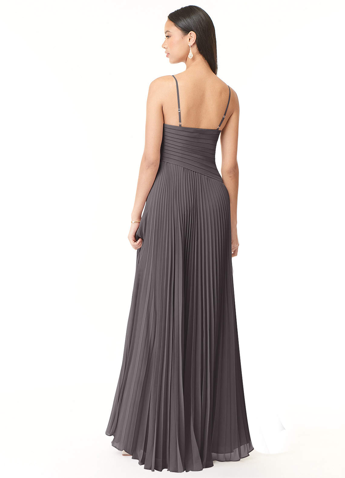 V-neck Pleated Chiffon Long Junior Bridesmaid Dresses Silver