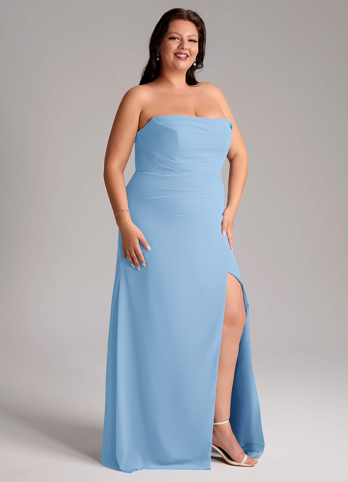 Azazie Leonis Bridesmaid Dresses Powder Blue Sheath Strapless Chiffon Convertible Dress image13