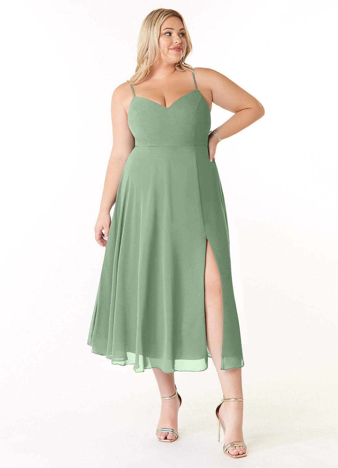 Azazie Clarissa Bridesmaid Dresses Matcha A-Line V-Neck Chiffon Dress image1