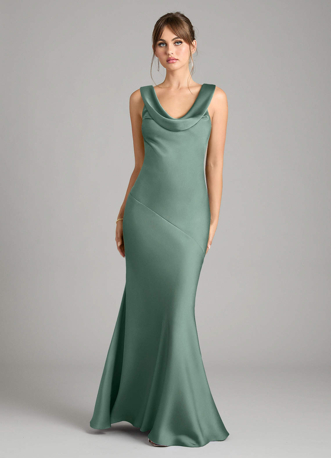 Azazie Rylina Bridesmaid Dresses Eucalyptus Mermaid Stretch Satin Dress image1