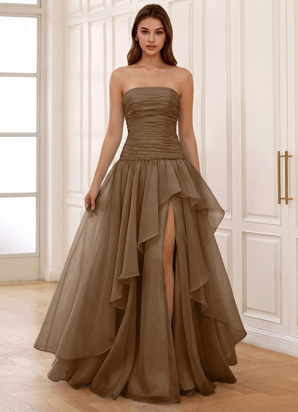 brown tulle prom dress Ocavivien Prom and Homecoming Dresses Beige Suit Color Combinations shirts_location Shopluu tulle are available Choose Your Fabric Type:Cotton Spandex French Terry 58