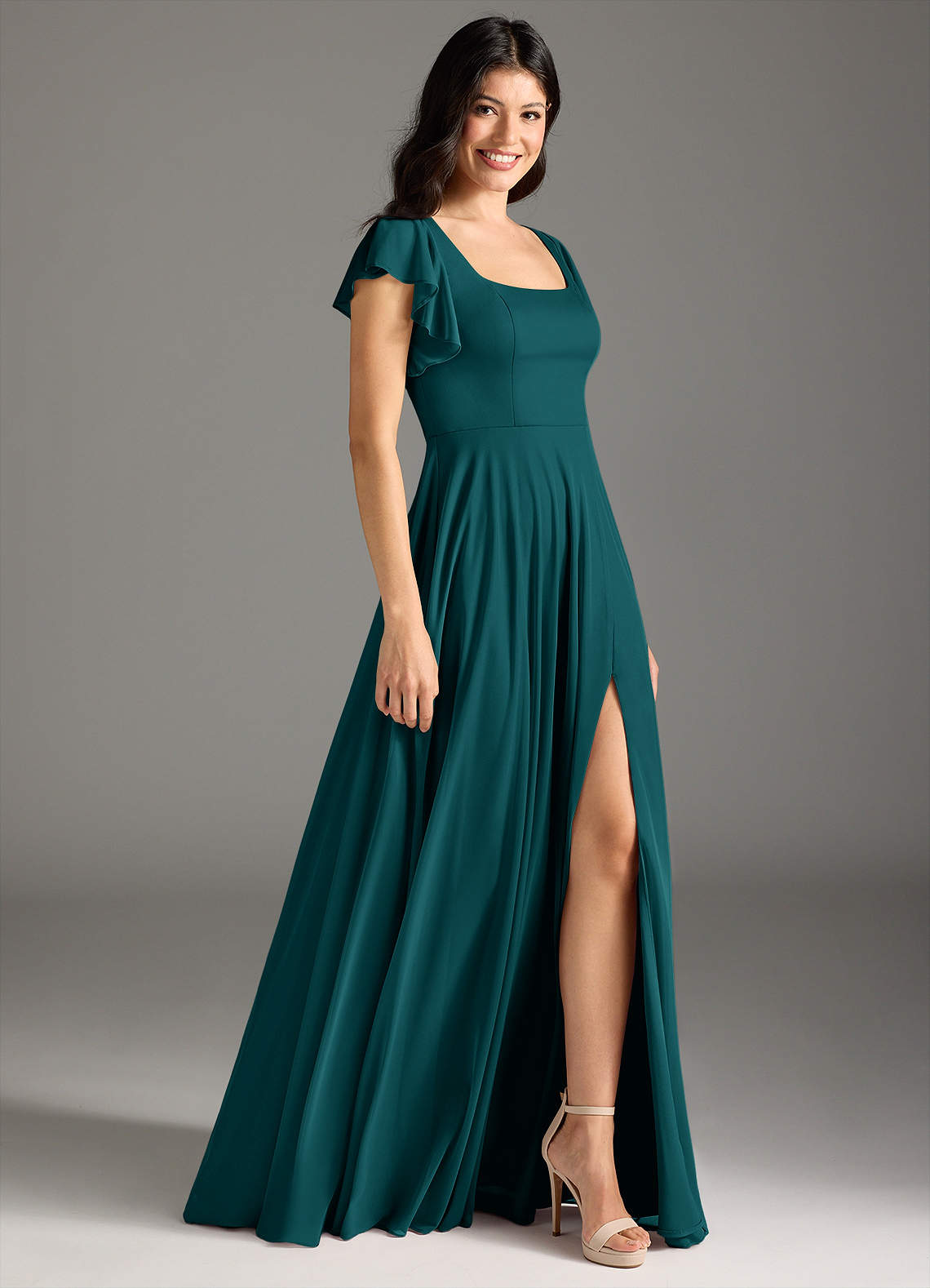 knee length dresses for ladies A-Line One Shoulder Mesh Appliqued Tulle Prom Dress main image 0