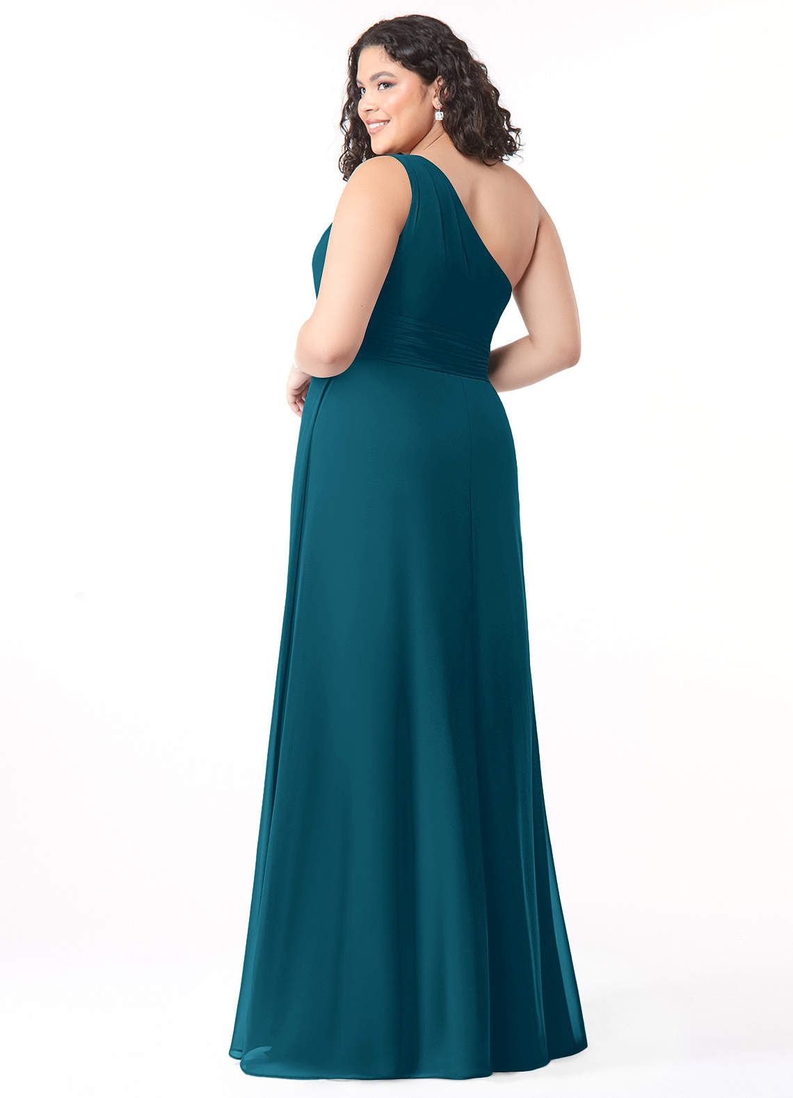 Azazie Plus Size A-Line One-Shoulder Floor-Length Chiffon Bridesmaid Dresses - Ink Blue Azazie Plus Size A-Line One-Shoulder Floor-Length Chiffon Bridesmaid Dresses - Ink Blue