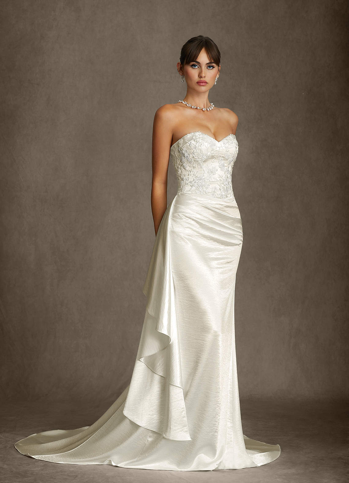 Azazie Angel Wedding Dresses Antique White Mermaid Strapless Charmeuse Dress image5