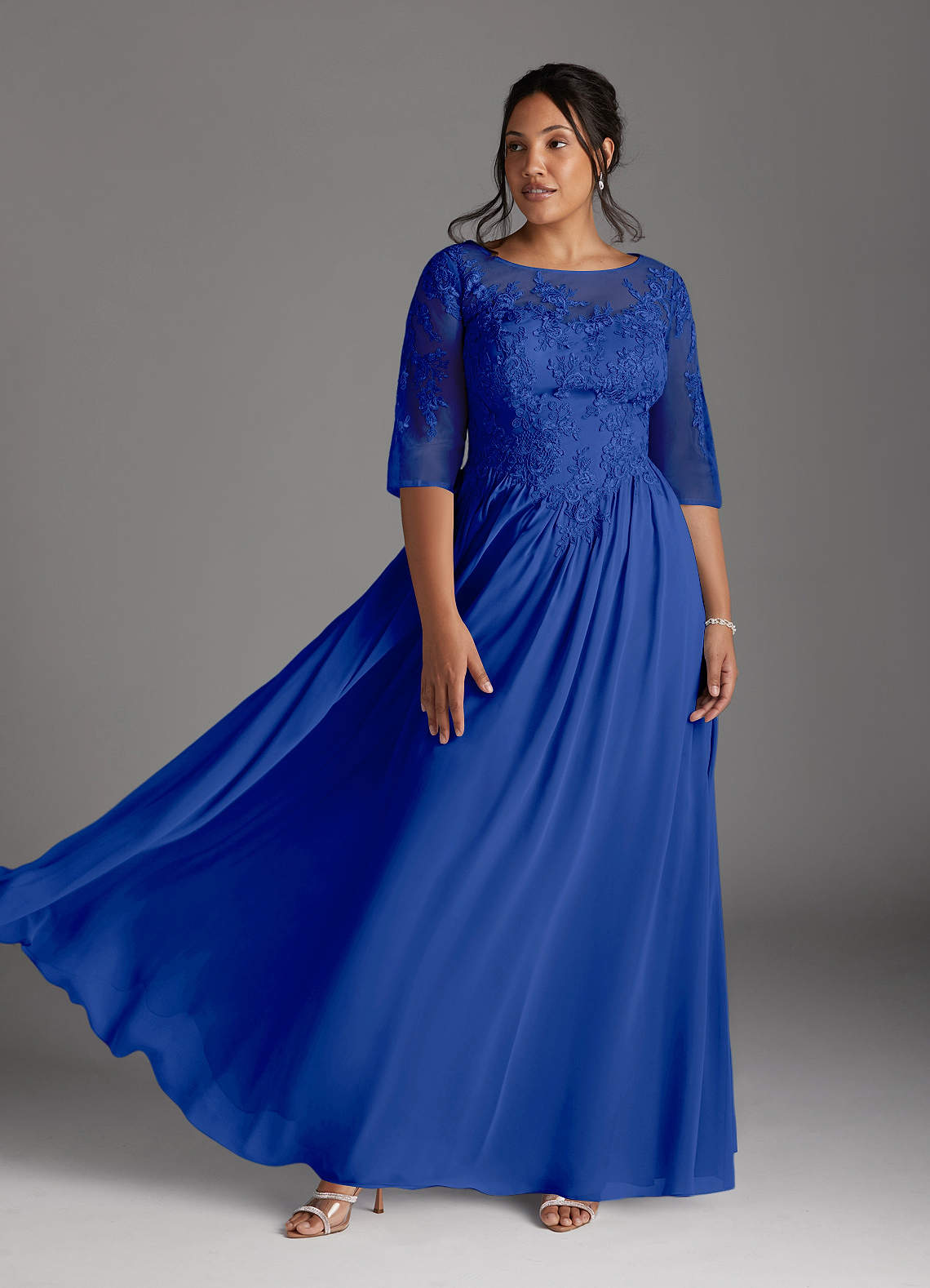 Azazie Mirielle Mother of the Bride Dresses Royal Blue A-Line Scoop Lace Chiffon Dress image1
