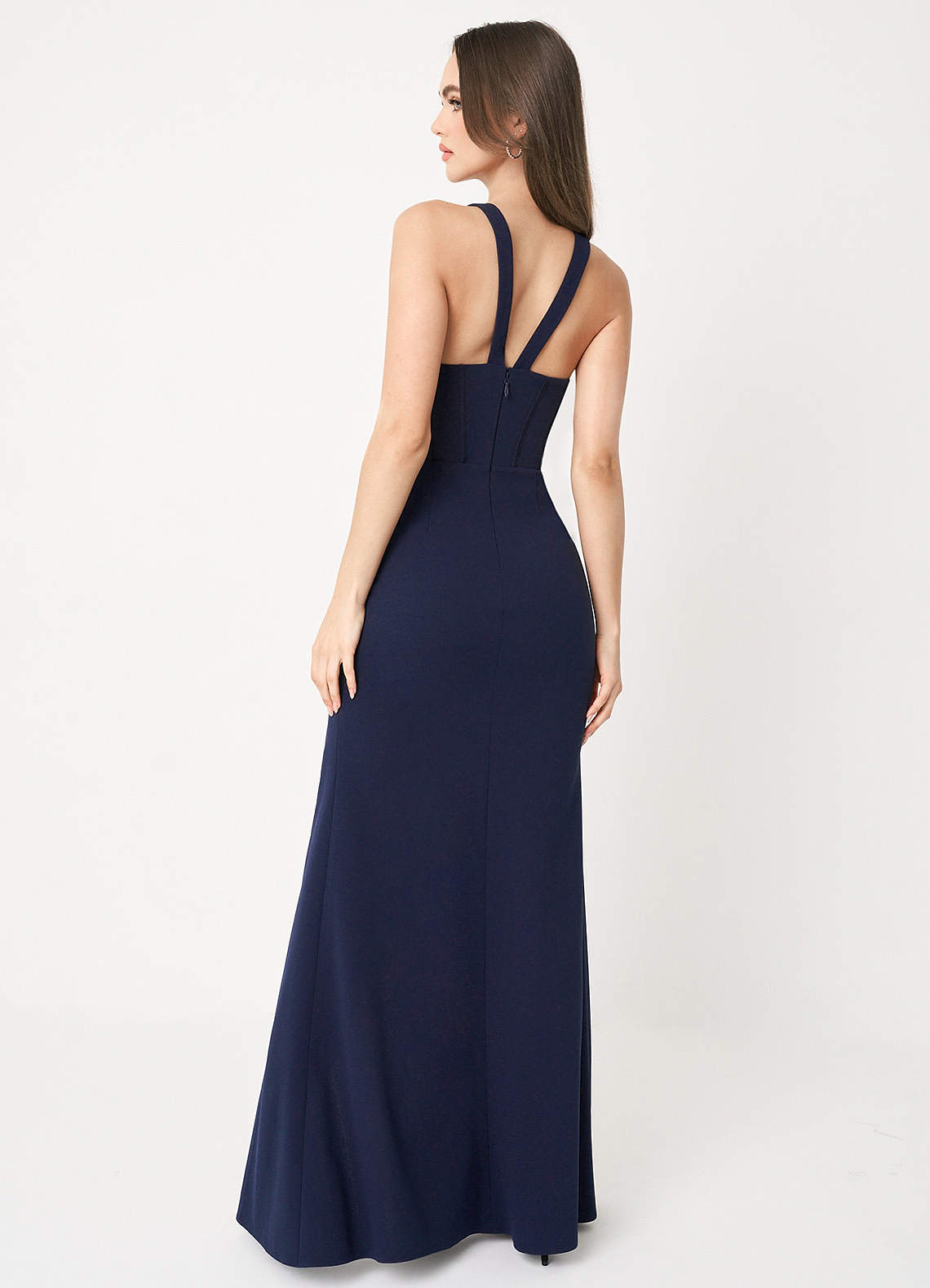Reina Navy Cross Neck Maxi Dress Ready to Ship | Azazie