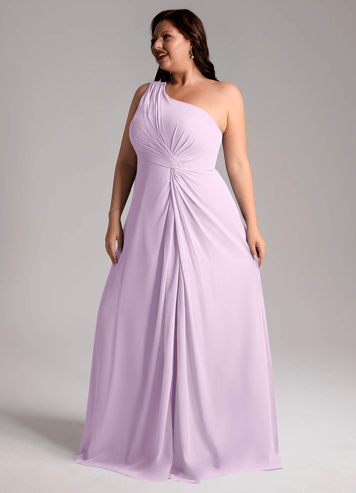 Azazie Brooke Bridesmaid Dresses Frosted Lilac A-Line One Shoulder Chiffon Dress image12