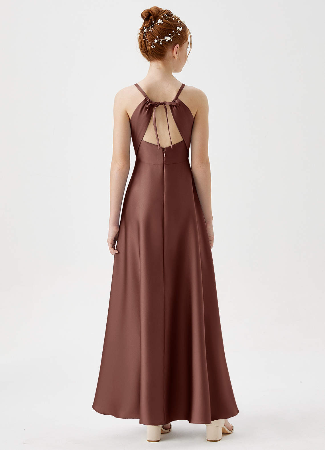 Azazie Avelina Junior Klä av A-Line i Stretch Satin Plisserad image5