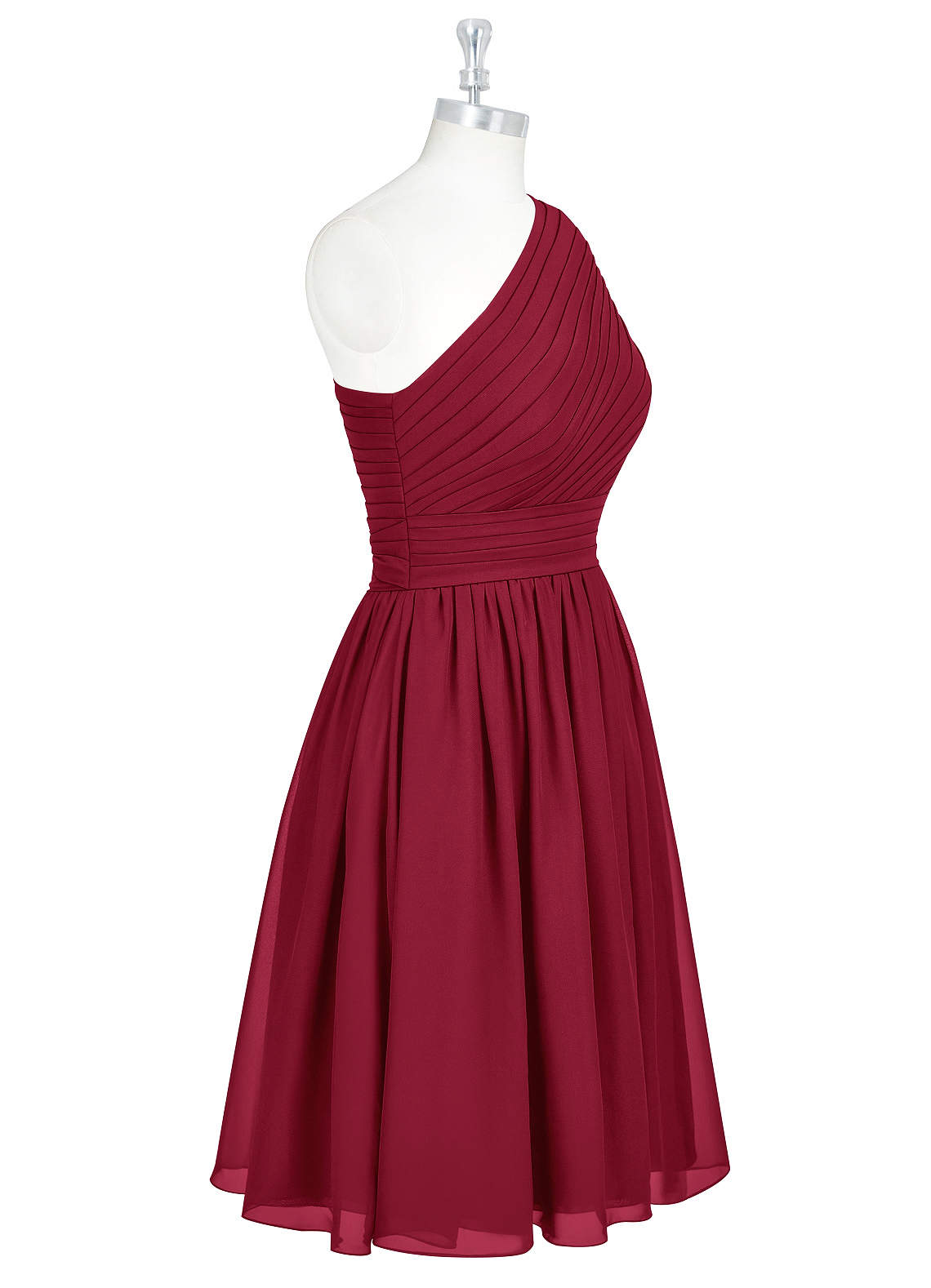 Azazie Katrina At-home Try On Dresses Burgundy A-Line One Shoulder Chiffon Dress image7