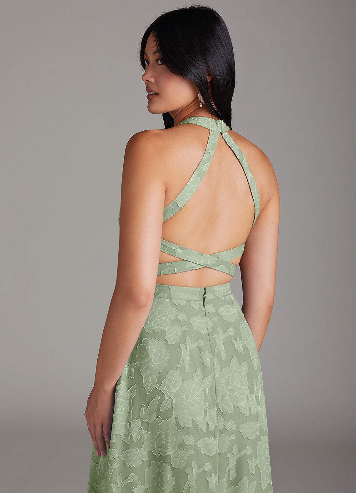 Azazie Clarice Brautjungfernkleider A-Linie Seitliche Cut-Outs Blumen-Burnout Kleid Staubiger Salbeigrün image5