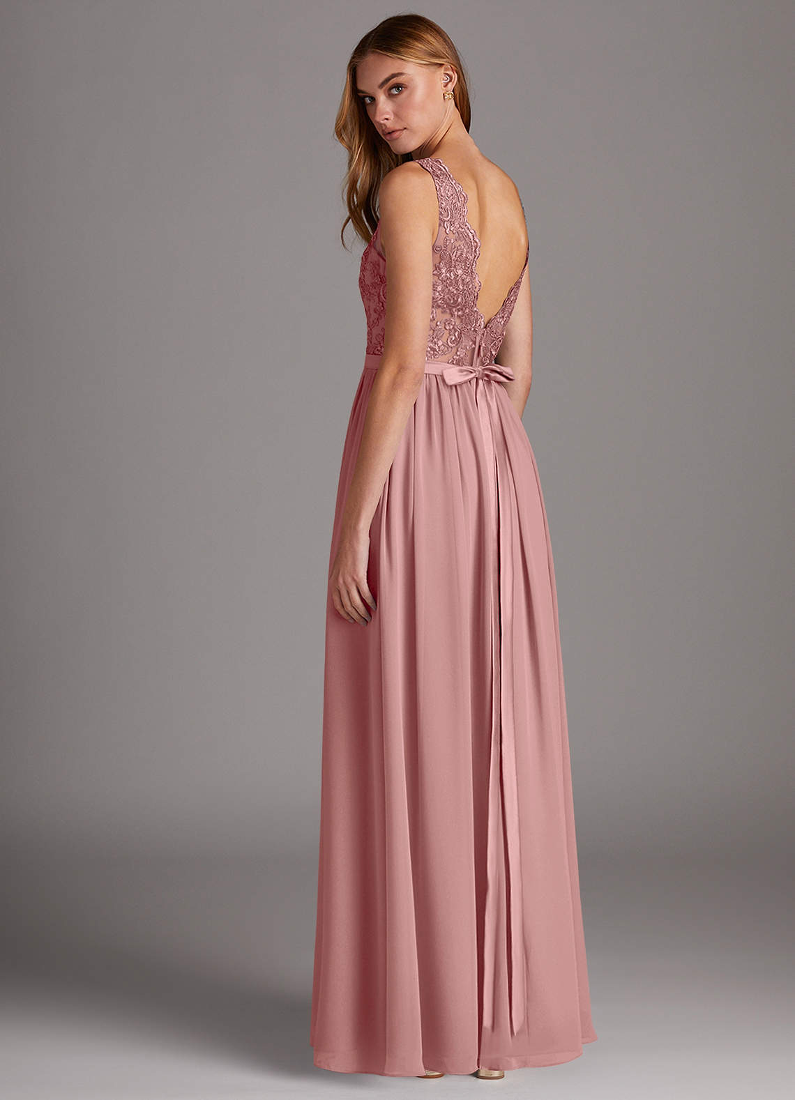 Azazie Elly Klänningar att prova hemma Klä av A-Linje i Chiffong Spets Scoop Neck Agave image4