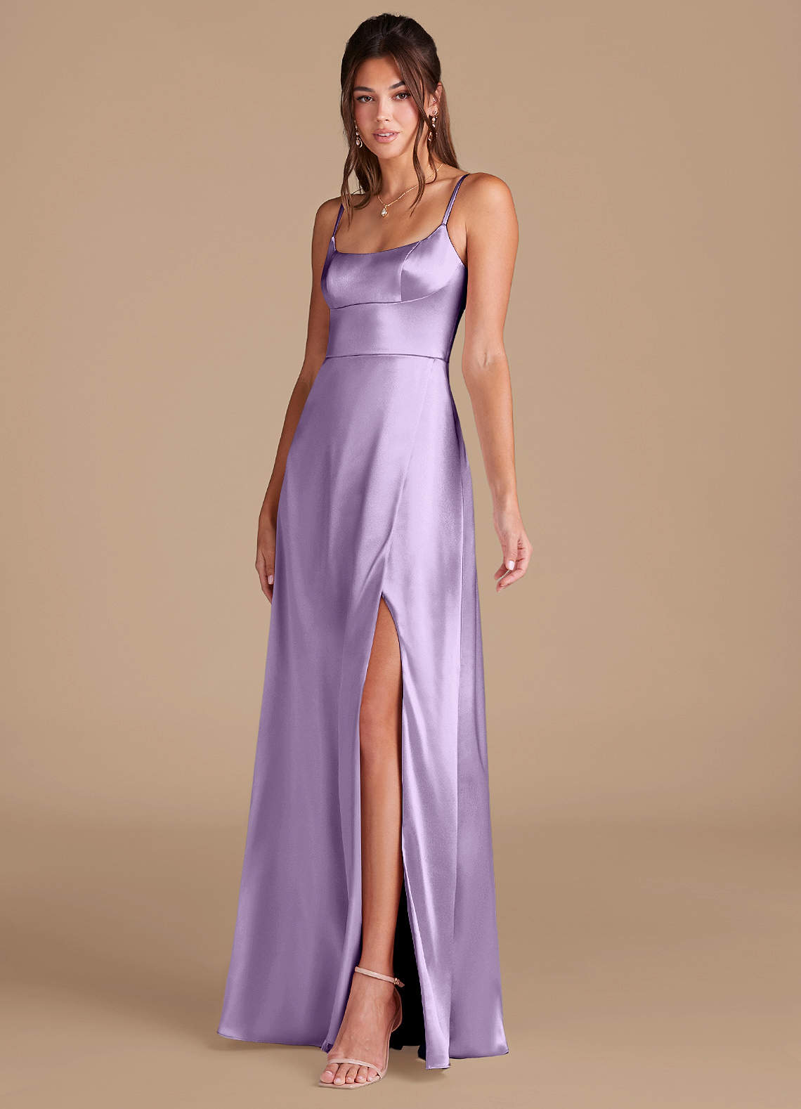 Azazie Halsey Lilac Metallic Satin Bridesmaid Dresses | Azazie