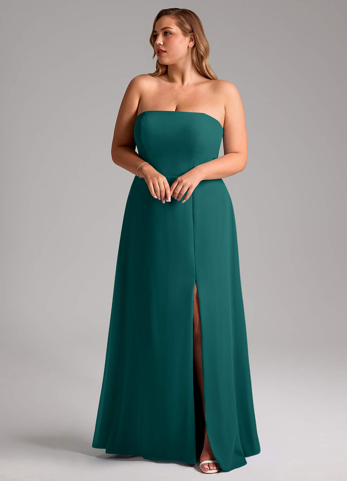 Azazie Wren Abiti da Damigella Abito Convertibile A-Line in Chiffon Spacco Laterale Verde Pavone image9