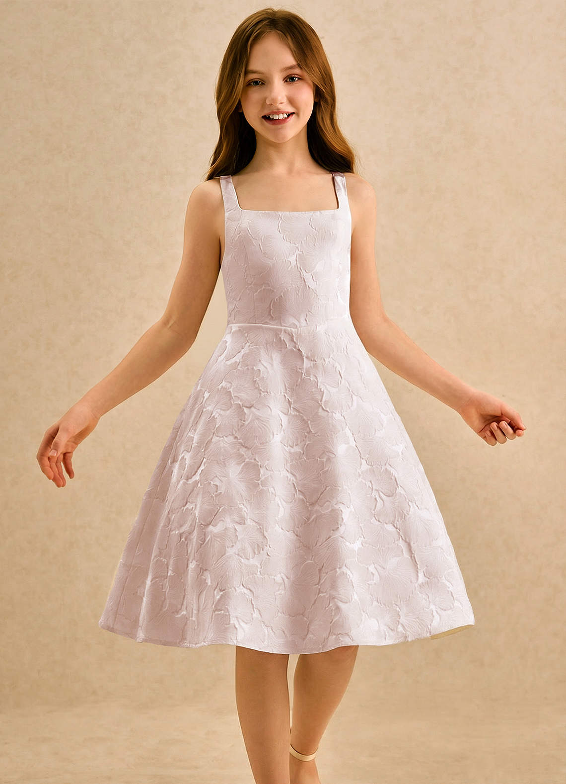 Azazie Peppy Girls Formal vestidos de niña de las flores Vestido de Bebé Rosa de Jacquard Floral de Corte en A con Lazo image2