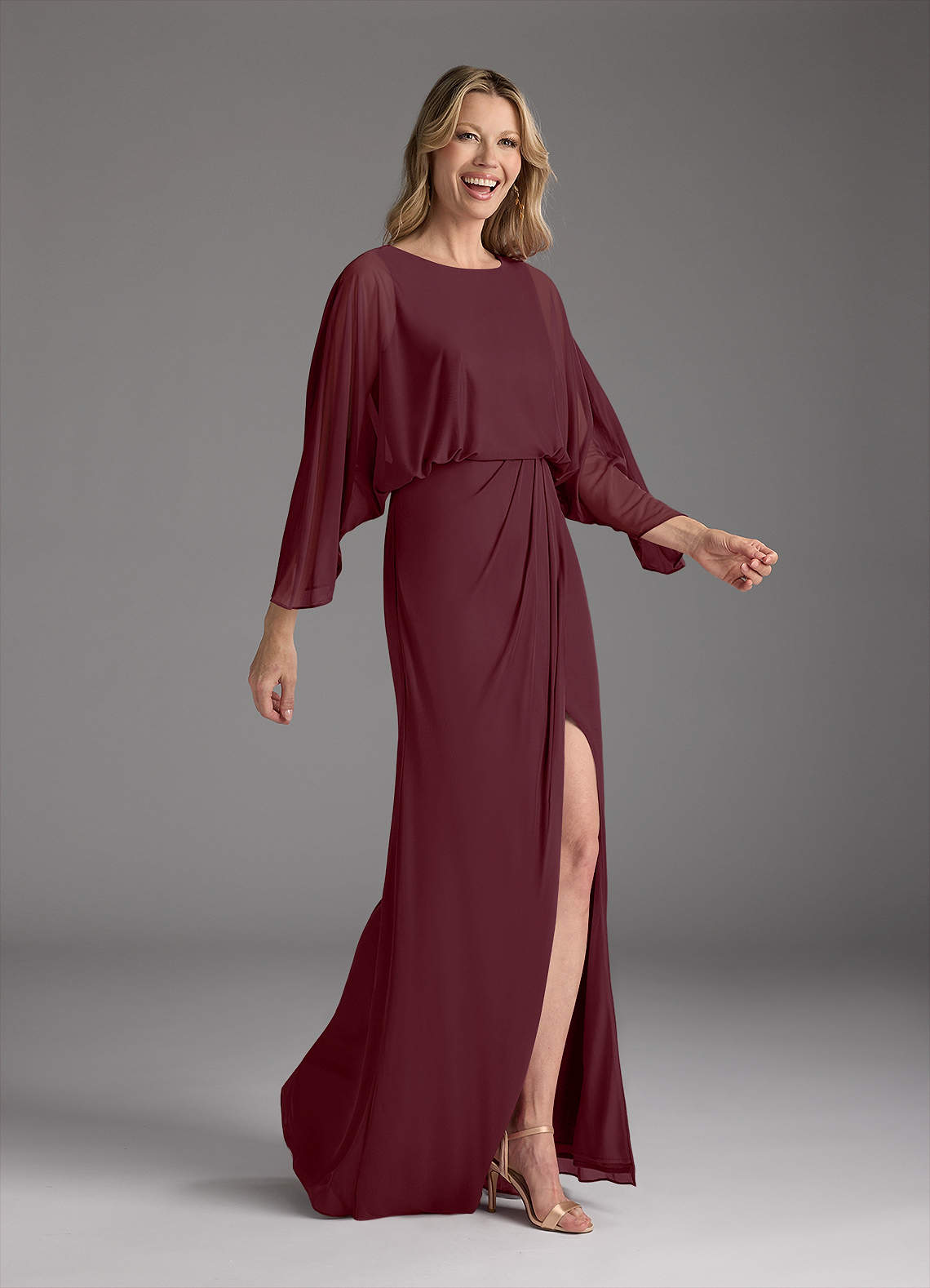 Azazie Ysabella vestidos de madre de la novia Vestido de Cabernet de Malla de Sirena con Plisado image1