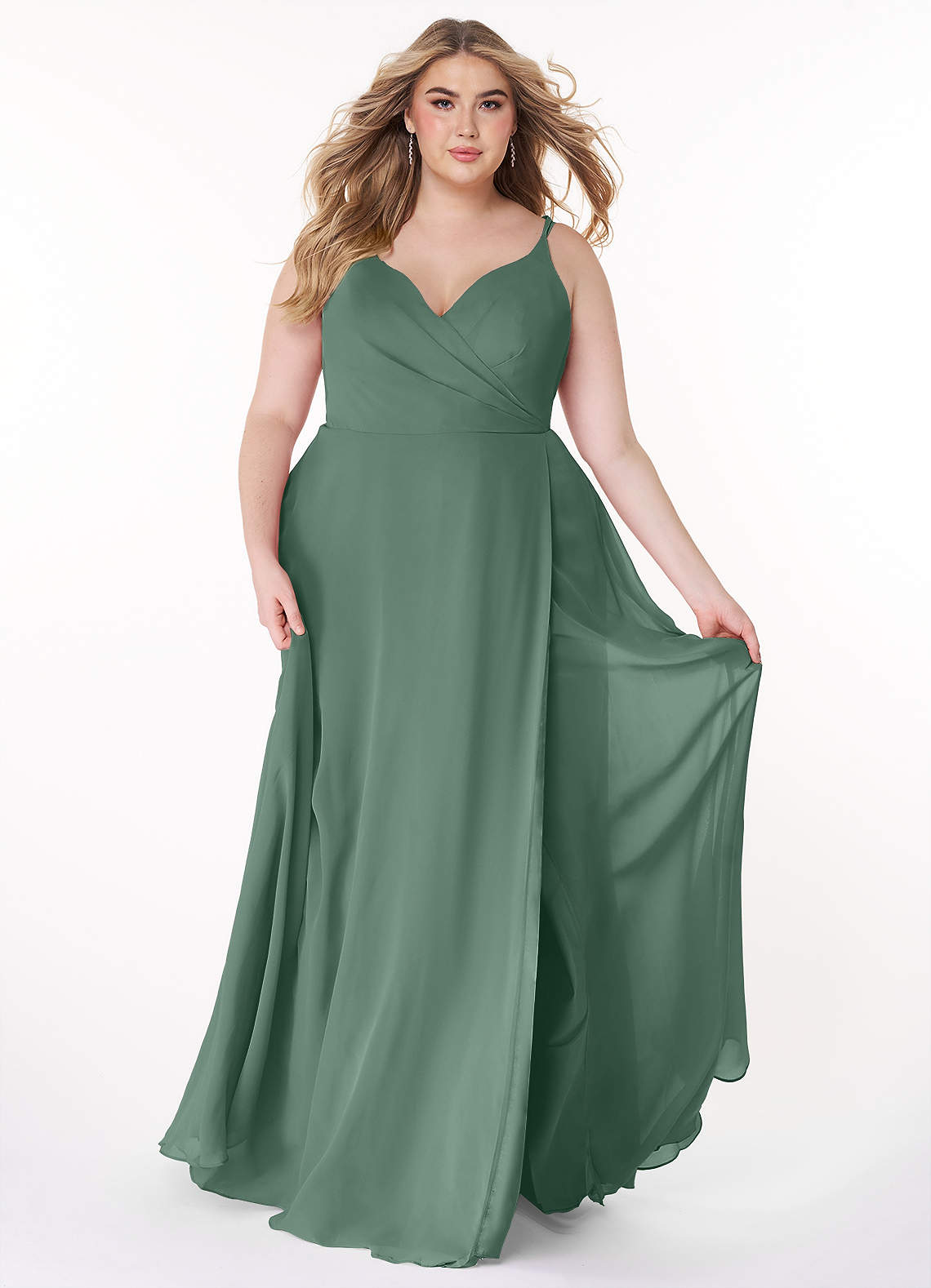 Azazie Lennon Bridesmaid Dresses Eucalyptus A-Line Lace Chiffon Dress image1